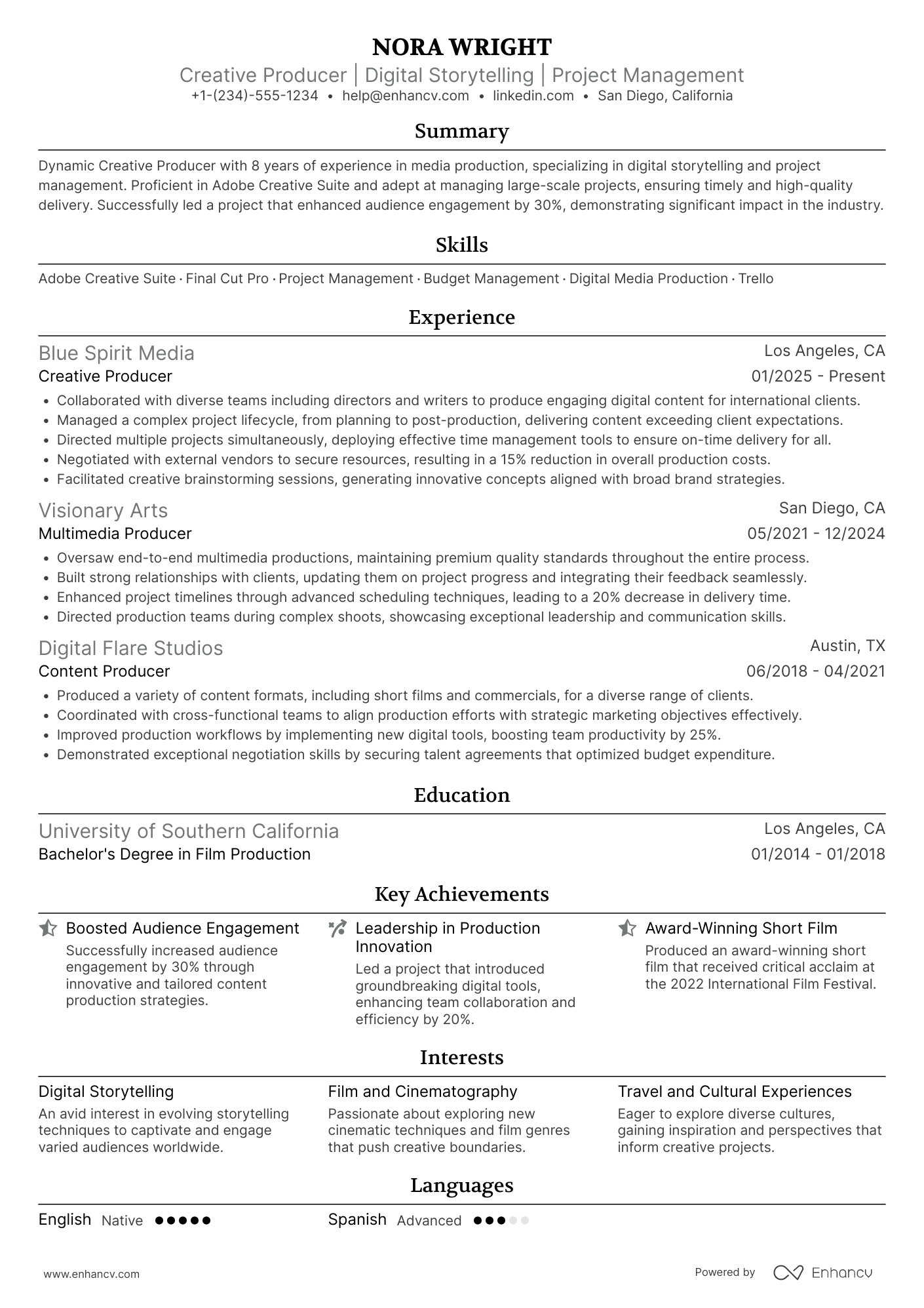 Creative Producer Resume Example