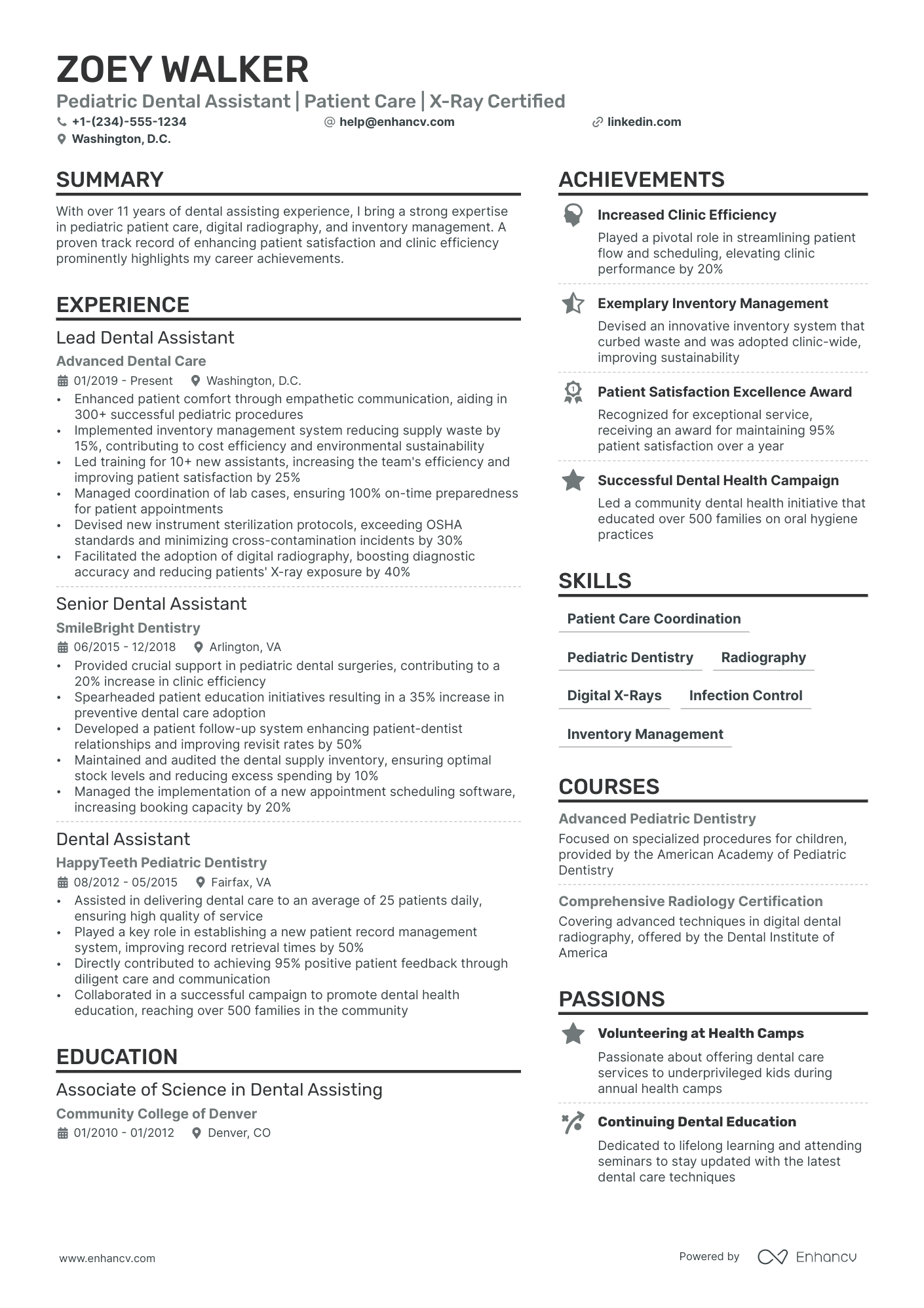 Pediatric Dental Assistant Resume Example