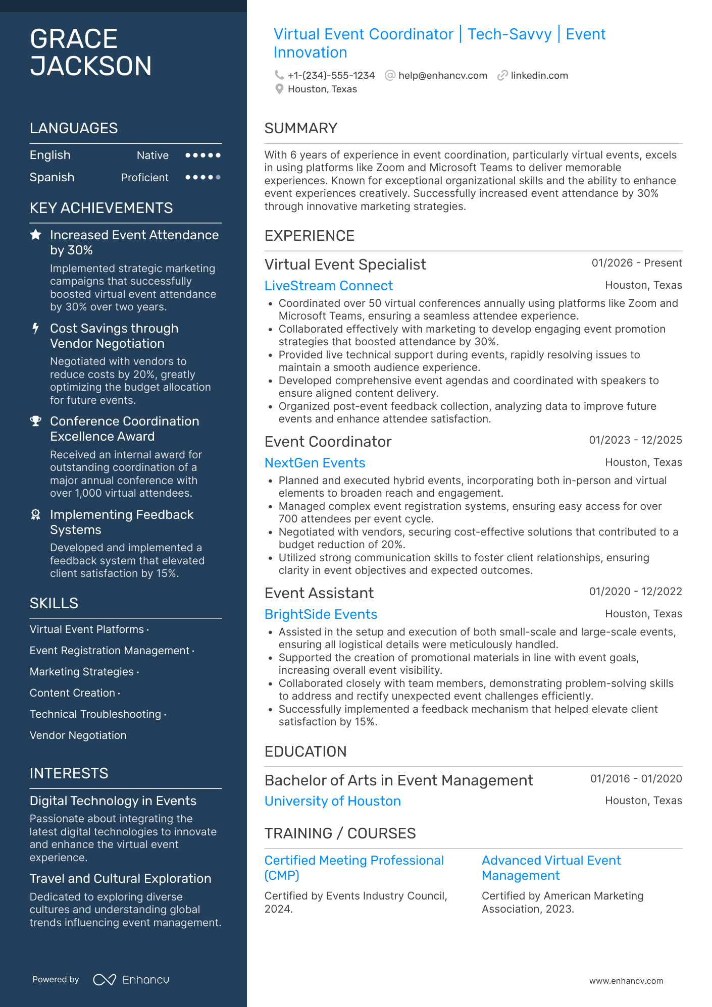 Virtual Event Coordinator Resume Example