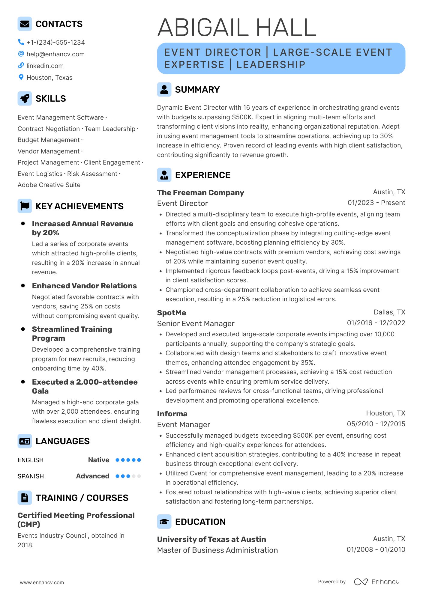 Event Director Resume Example
