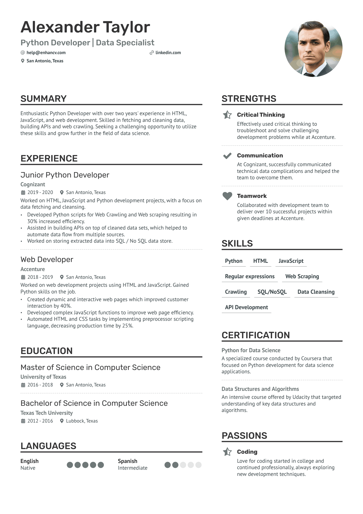 Junior Python Developer Resume Example