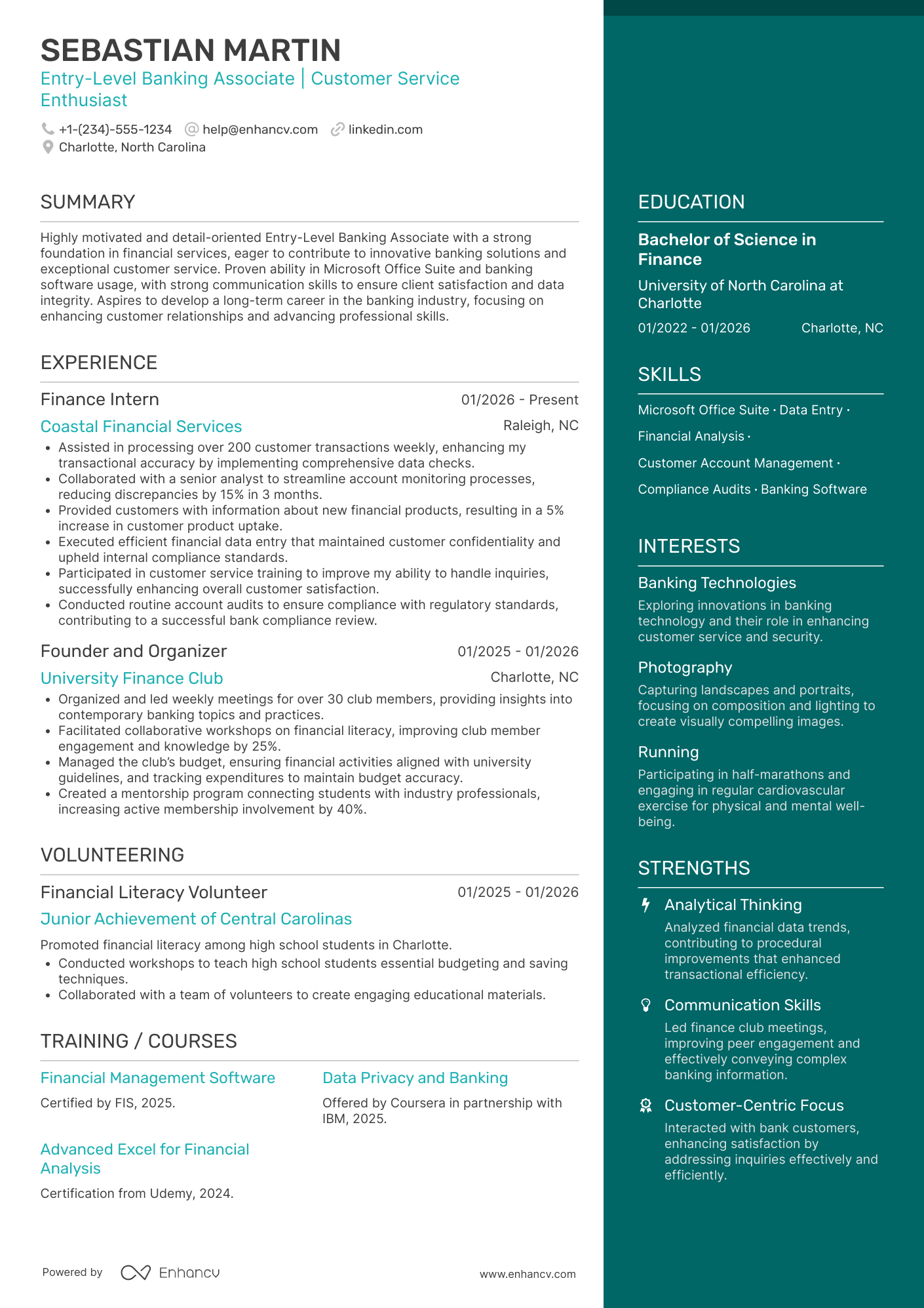 Entry Level Banking Associate Resume Example