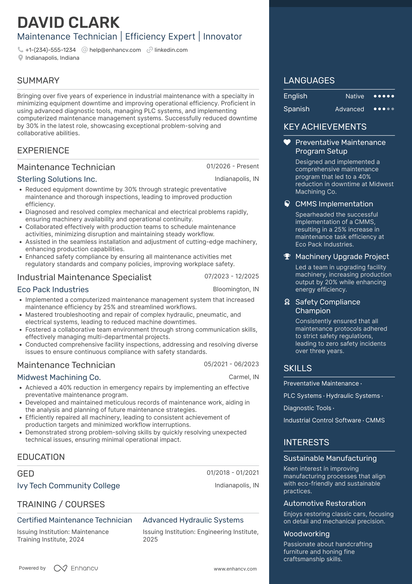 Maintenance Technician Resume Example
