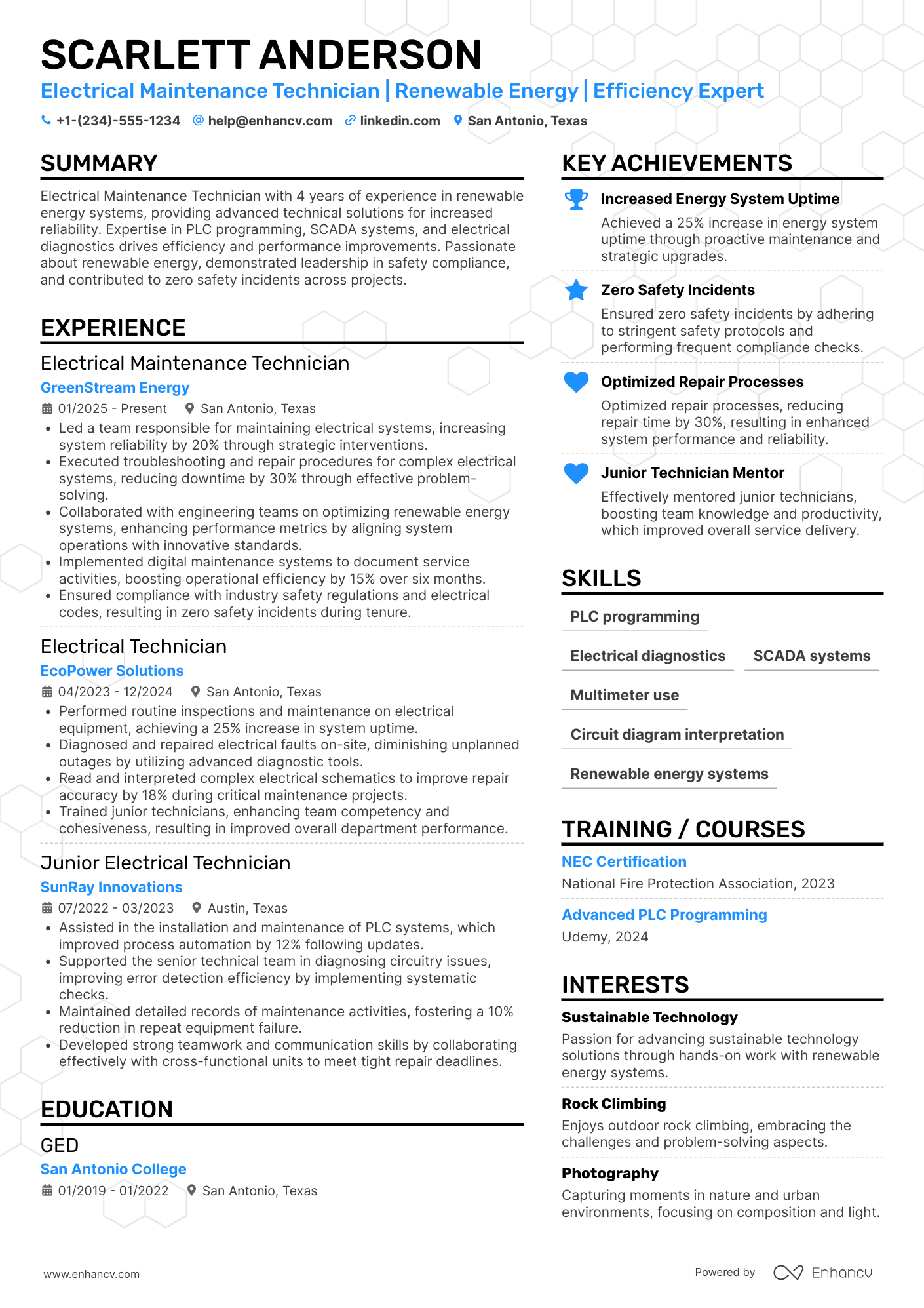 Electrical Maintenance Technician Resume Example