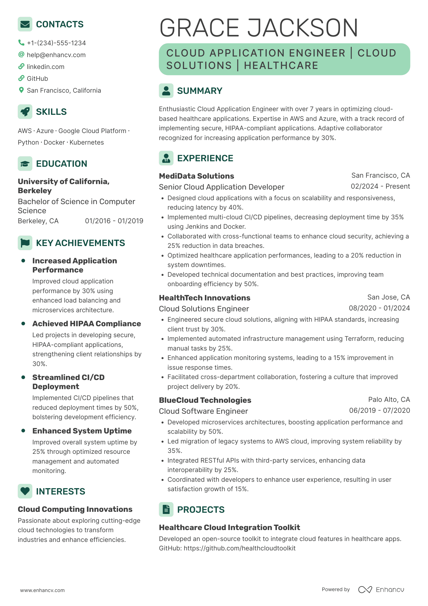 Cloud Application Engineer Resume Example