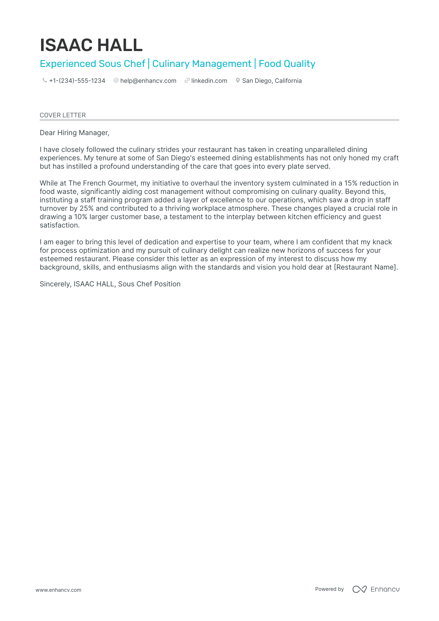 Sous Chef Resume Example