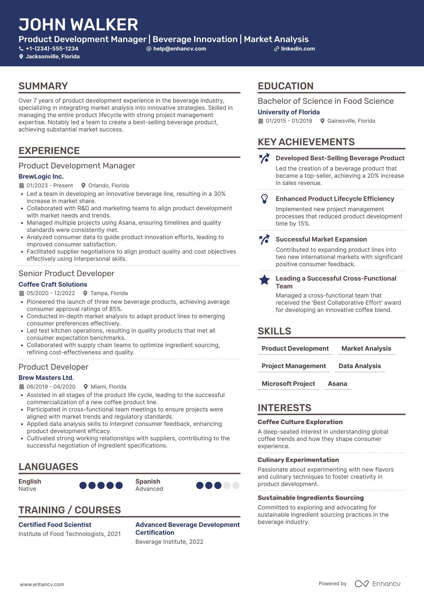 Starbucks Product Development Manager Resume Example