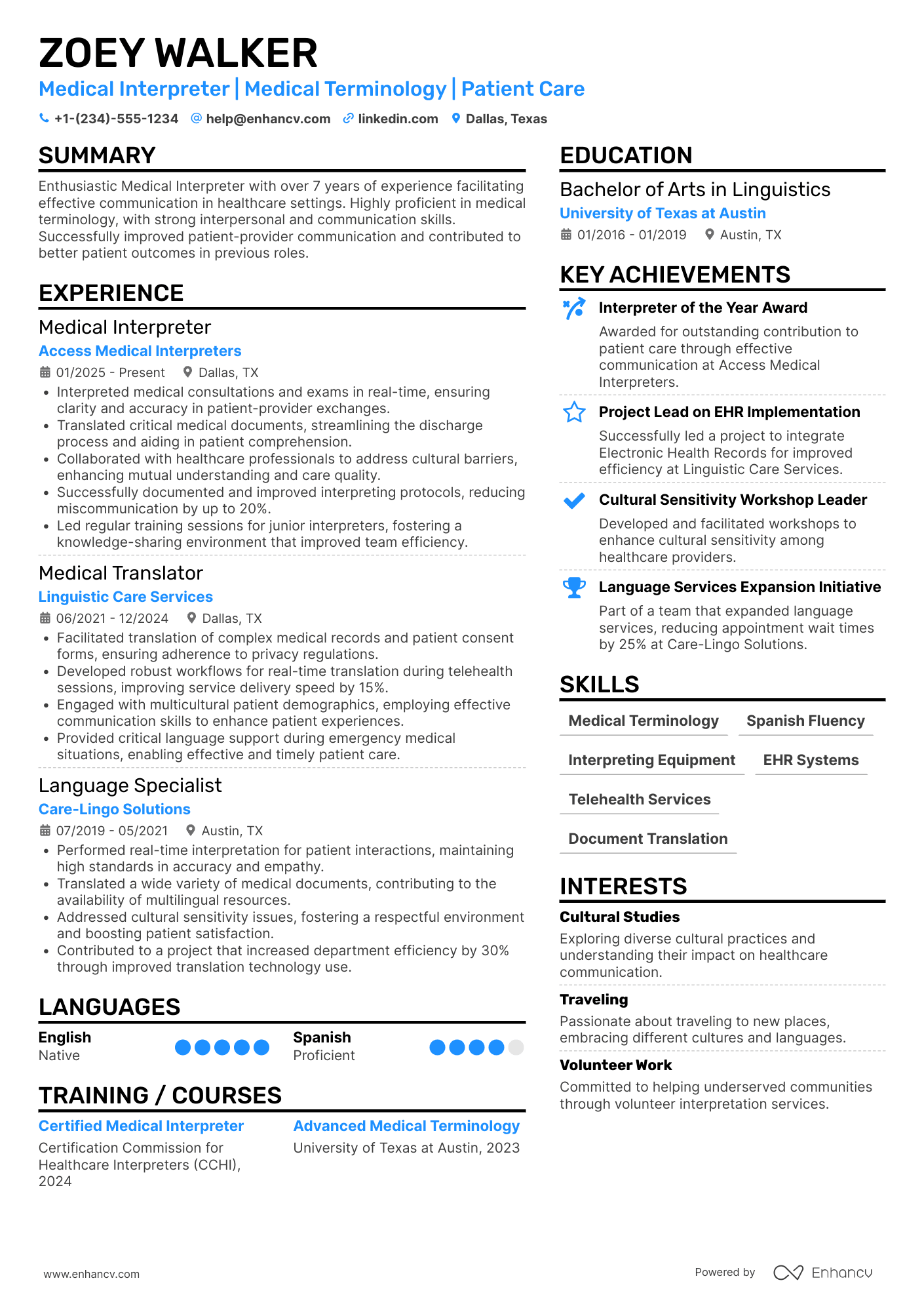 Medical Interpreter Resume Example