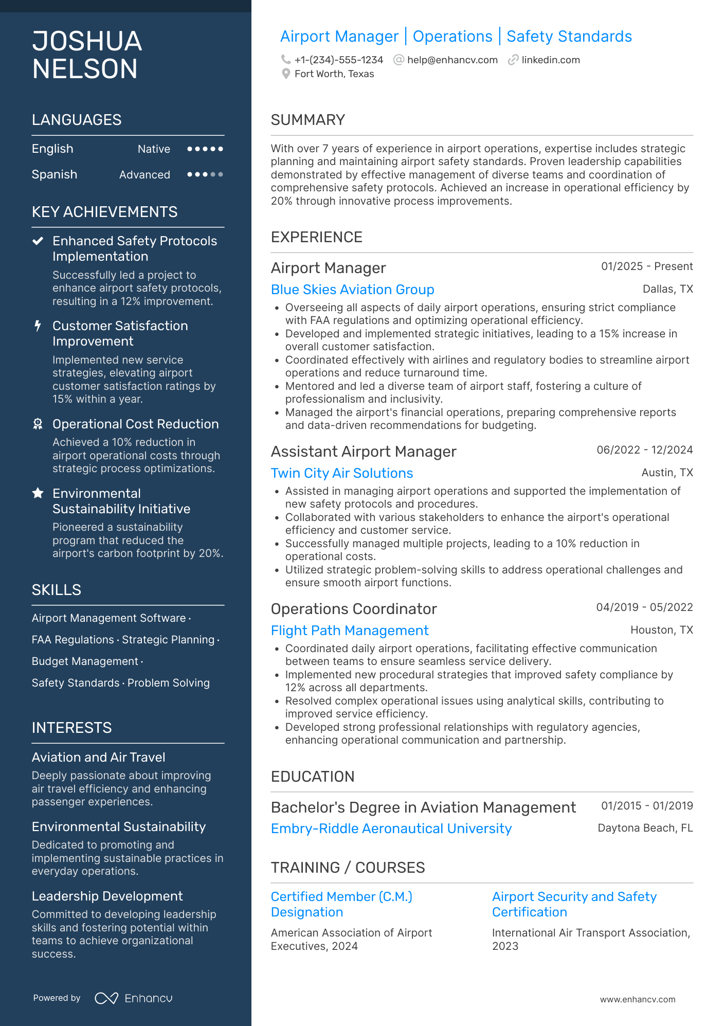 Airport Manager Resume Example