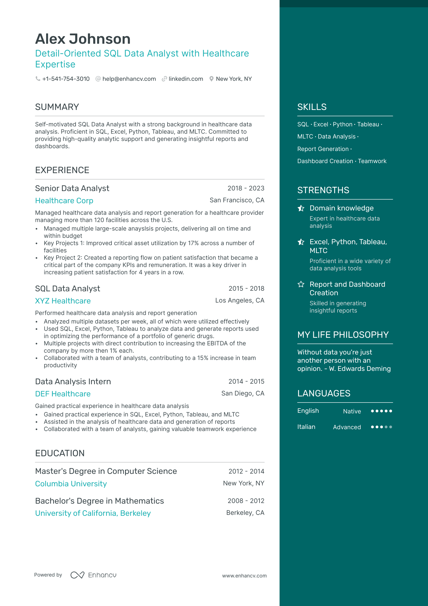 SQL Data Analyst Resume Example