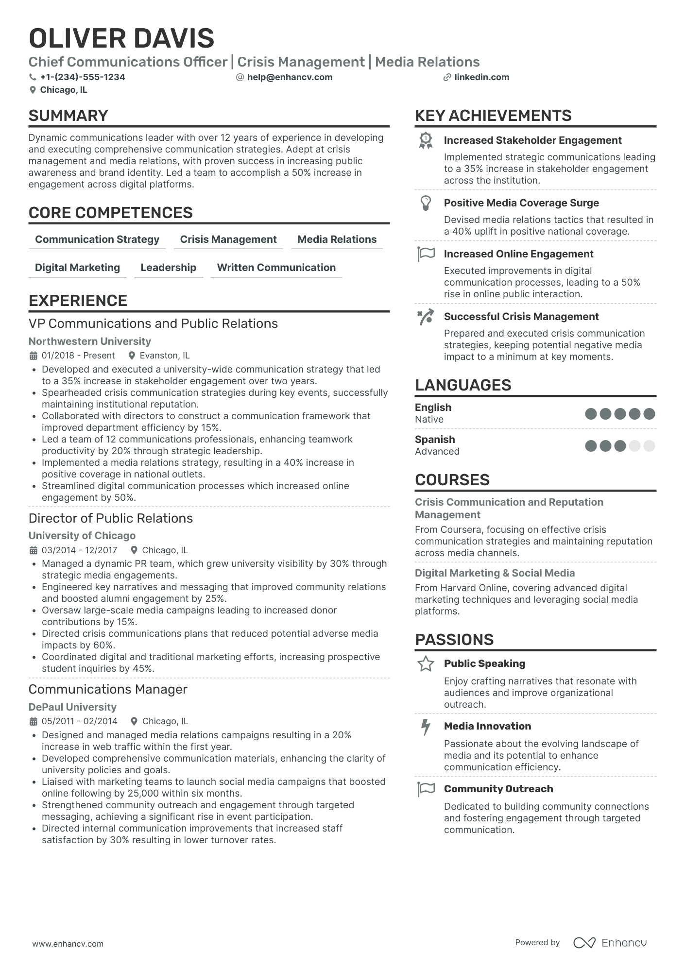 Chief Communications Officer in Government Resume Example