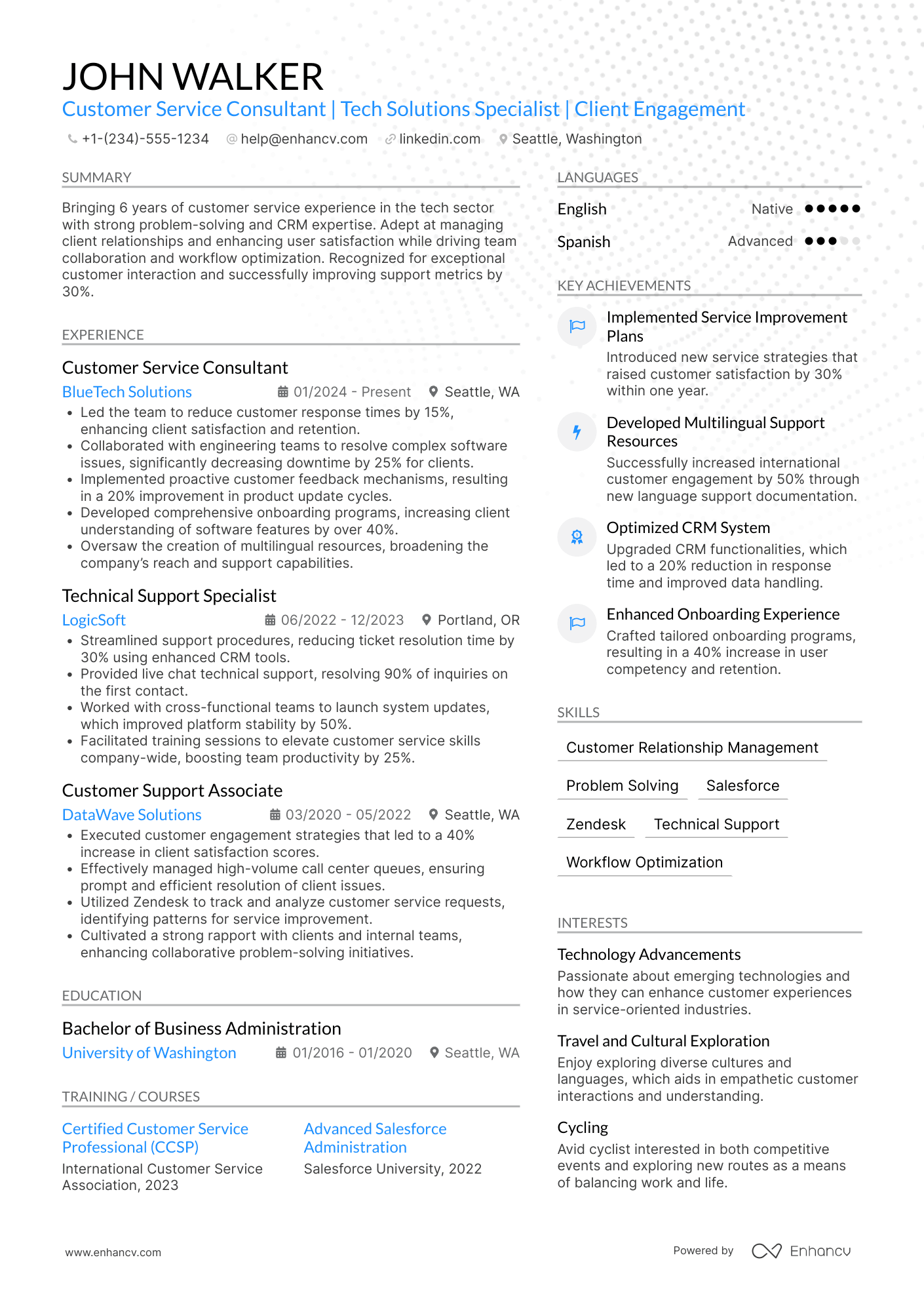 Customer Service Consultant Resume Example