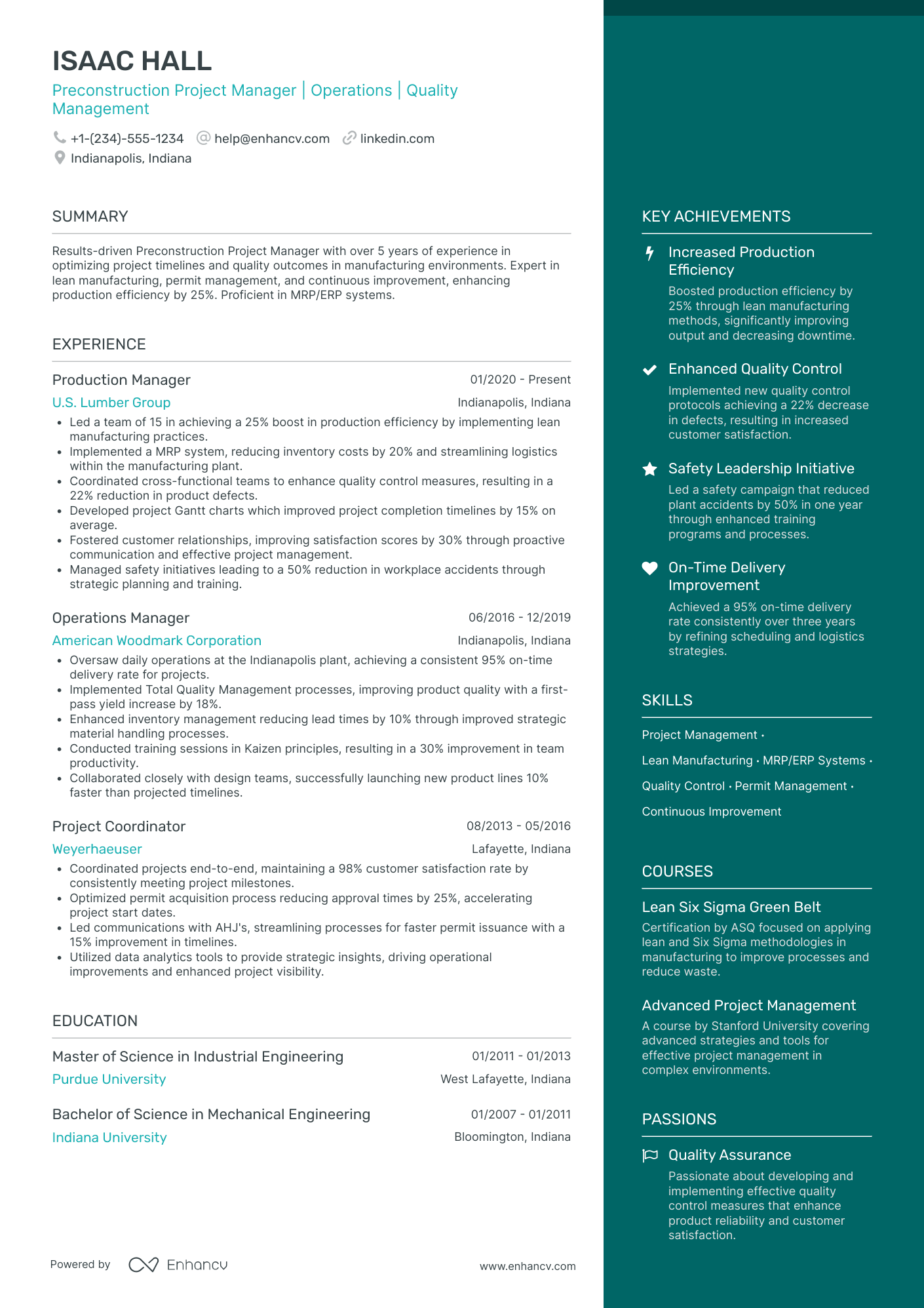 Residential Construction Project Manager Resume Example