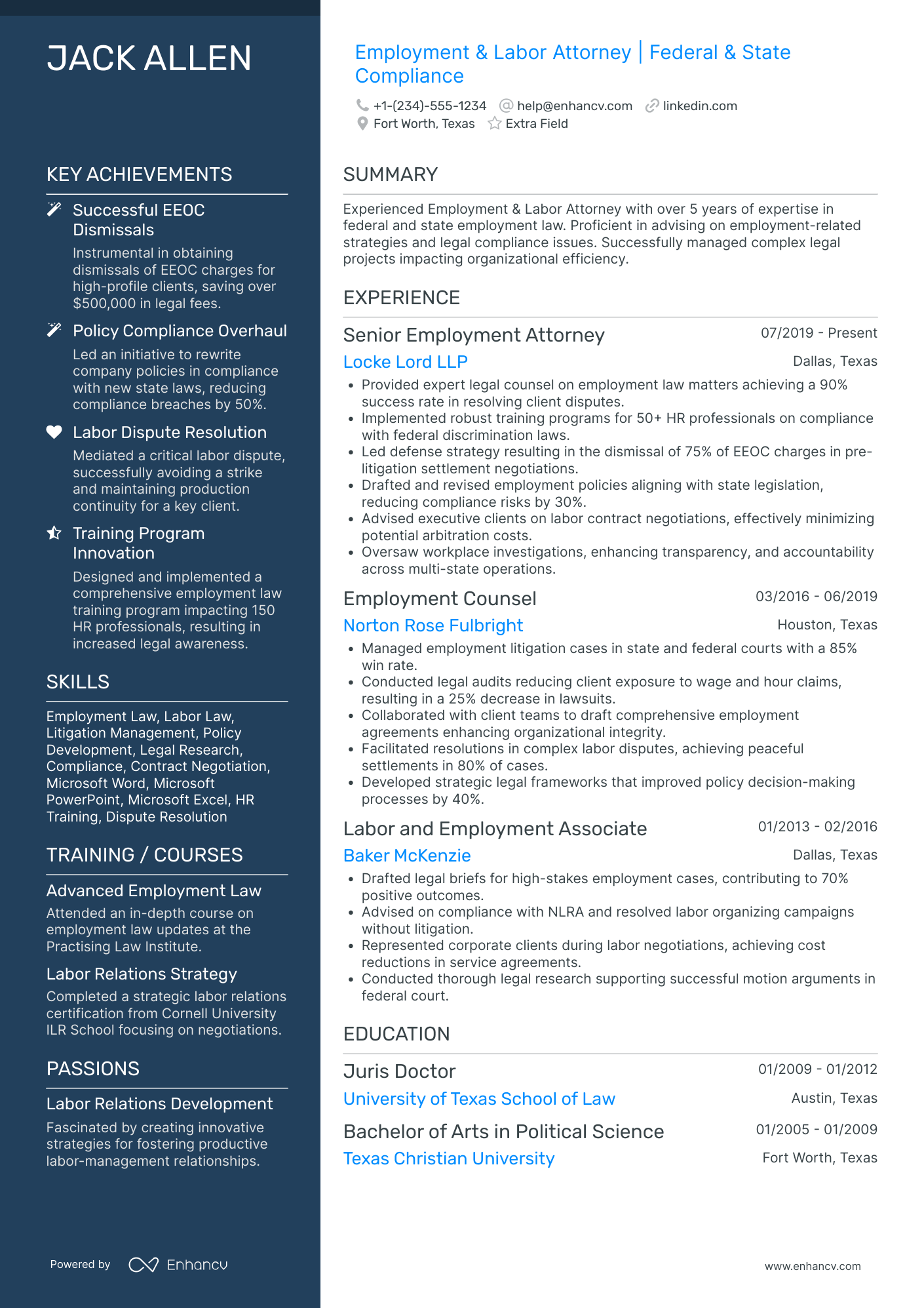 Employment and Labor Attorney Resume Example