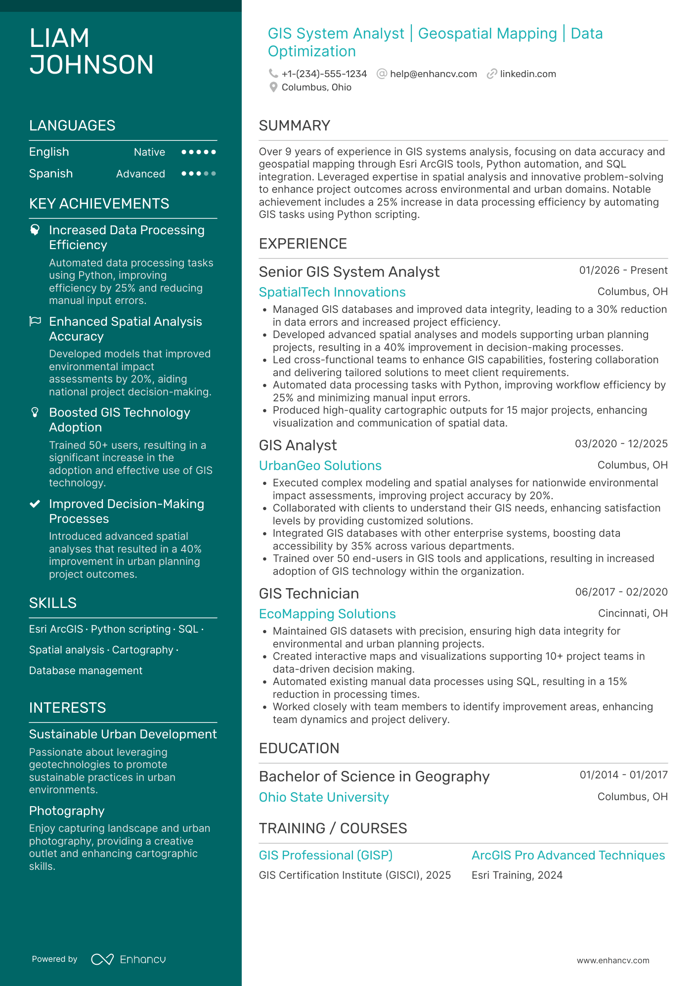 GIS System Analyst Resume Example