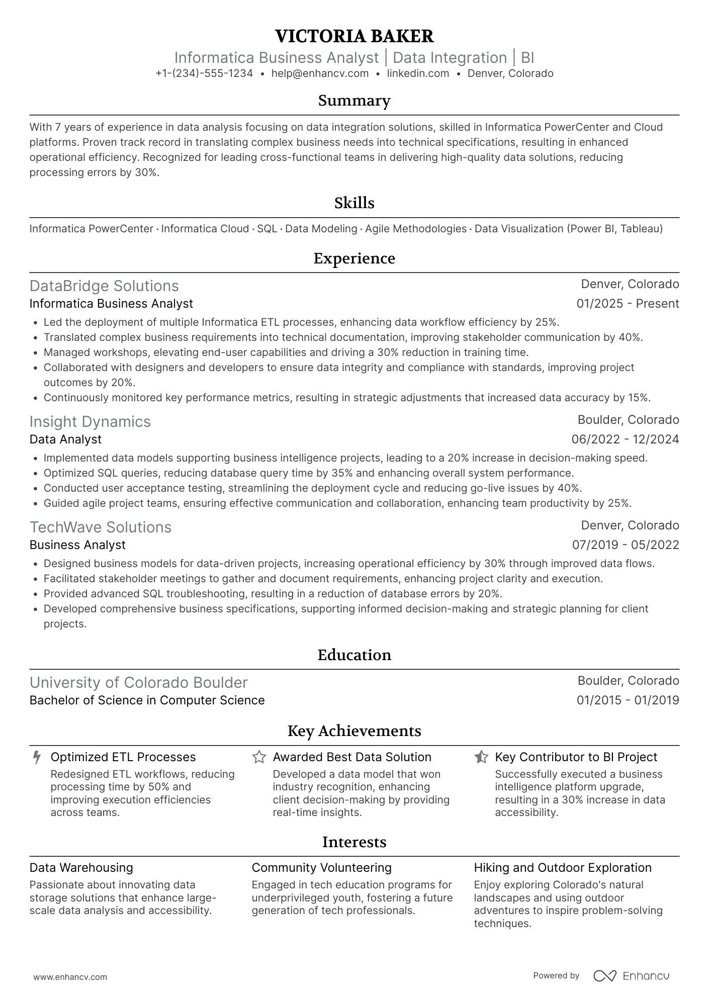 Informatica Business Analyst Resume Example