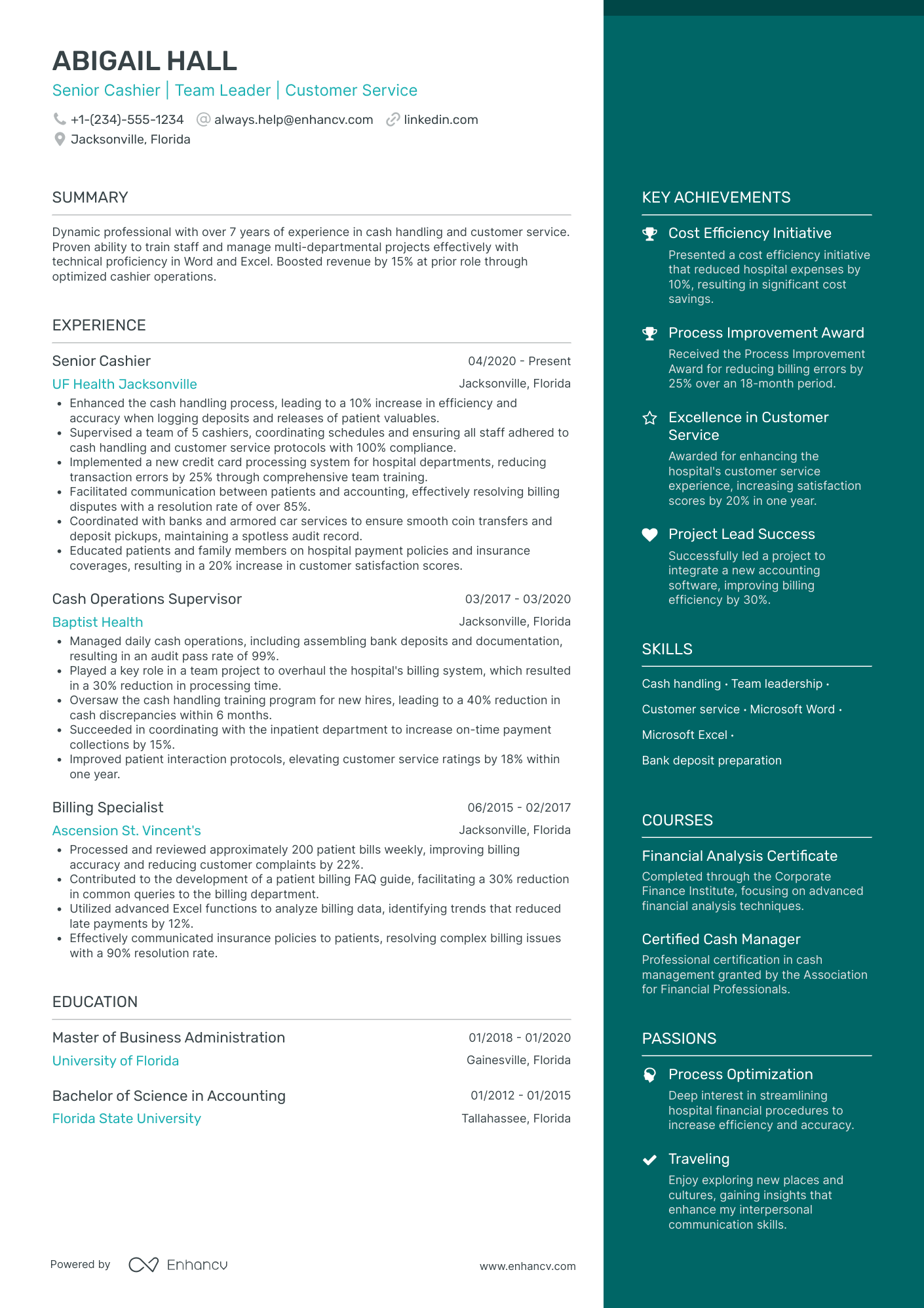 Senior Cashier Resume Example