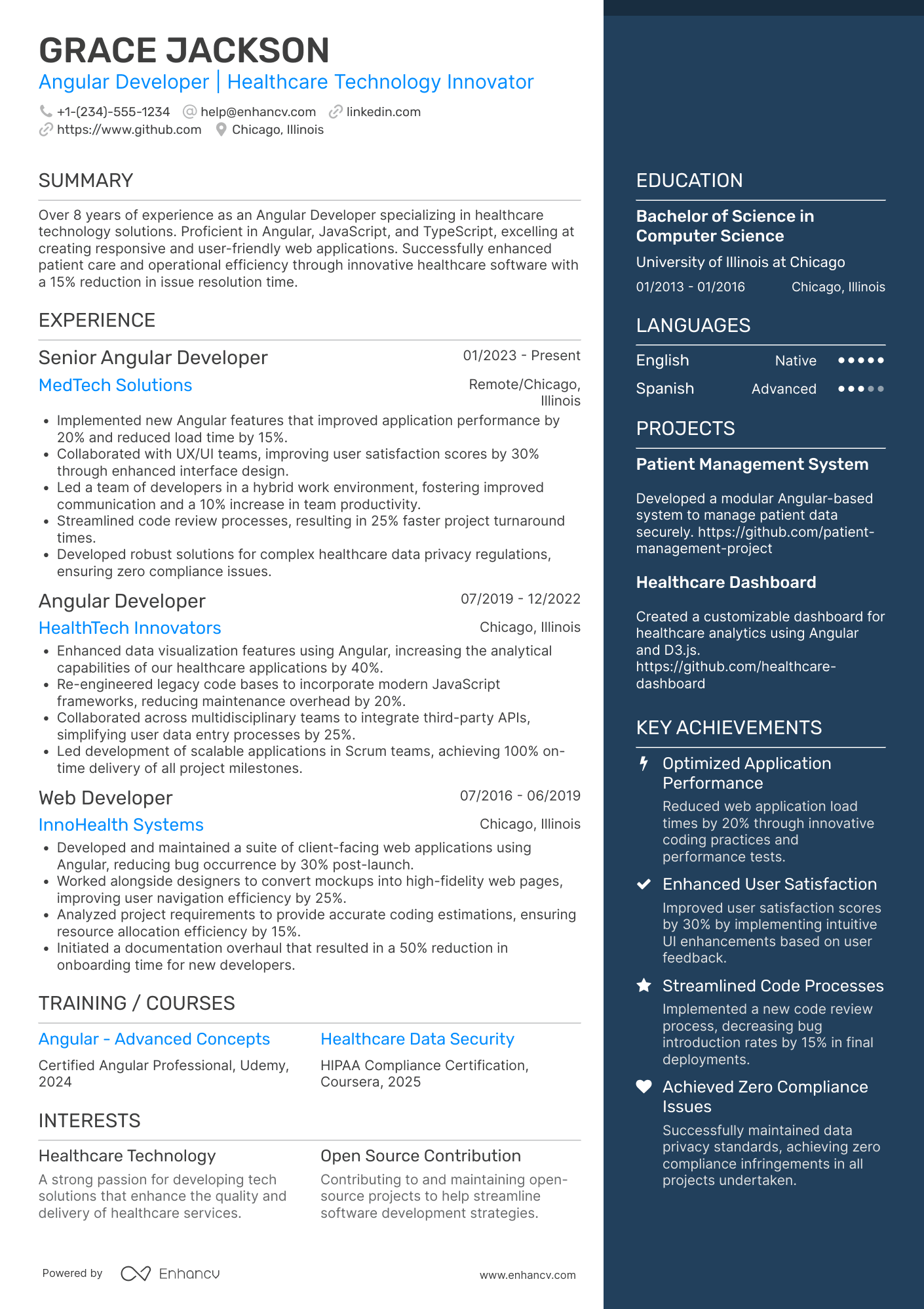 Mid Level Angular Developer Resume Example