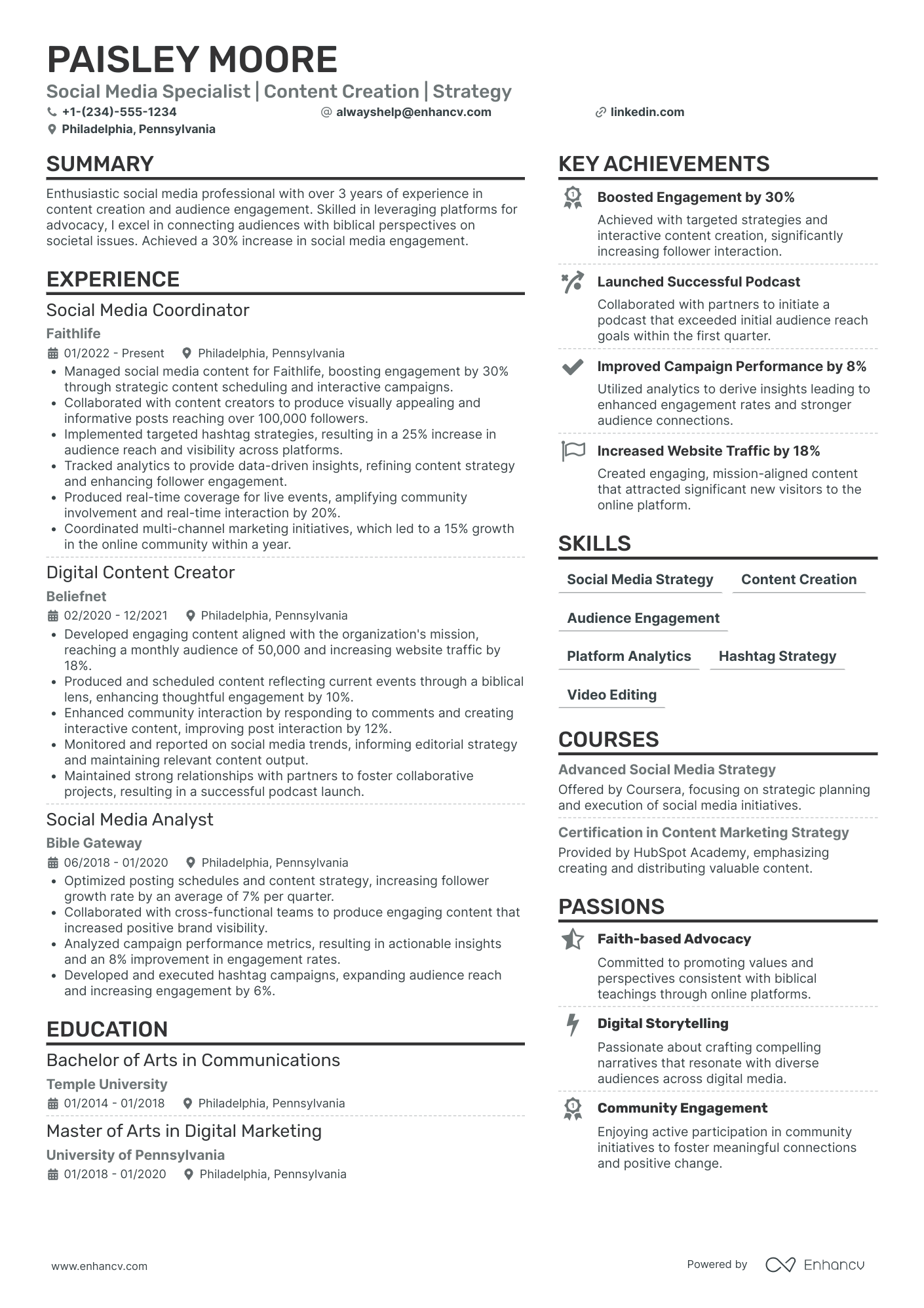 Creative Social Media Manager Resume Example