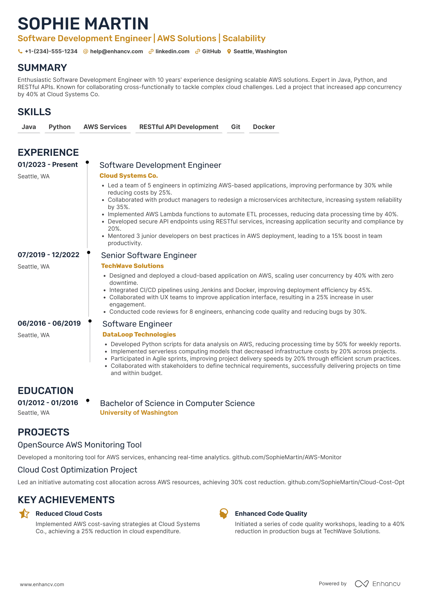 Amazon Software Development Engineer Resume Example