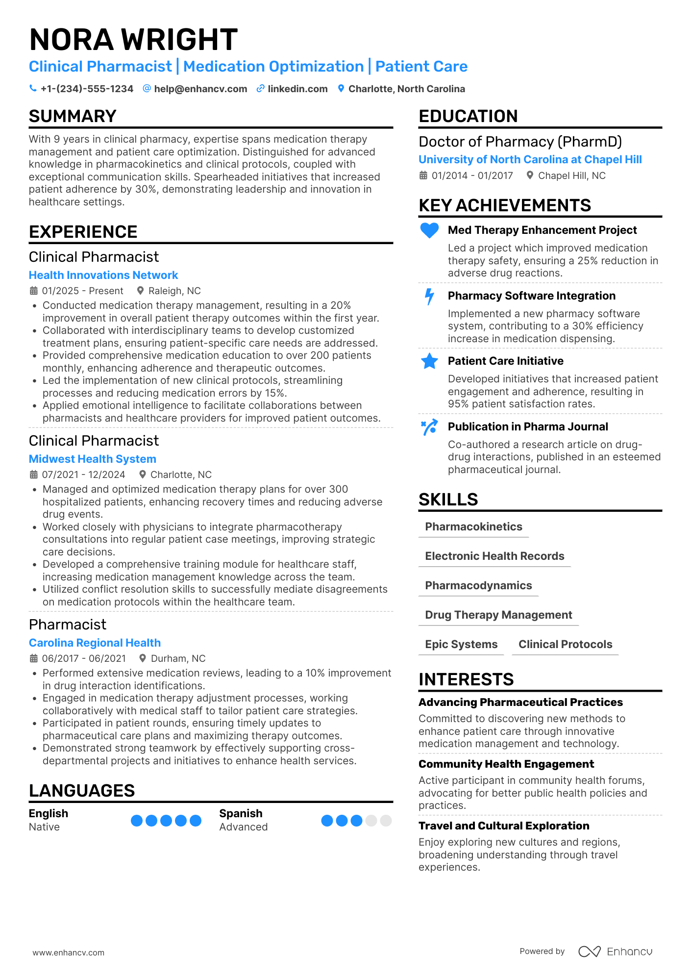 Clinical Pharmacist Resume Example