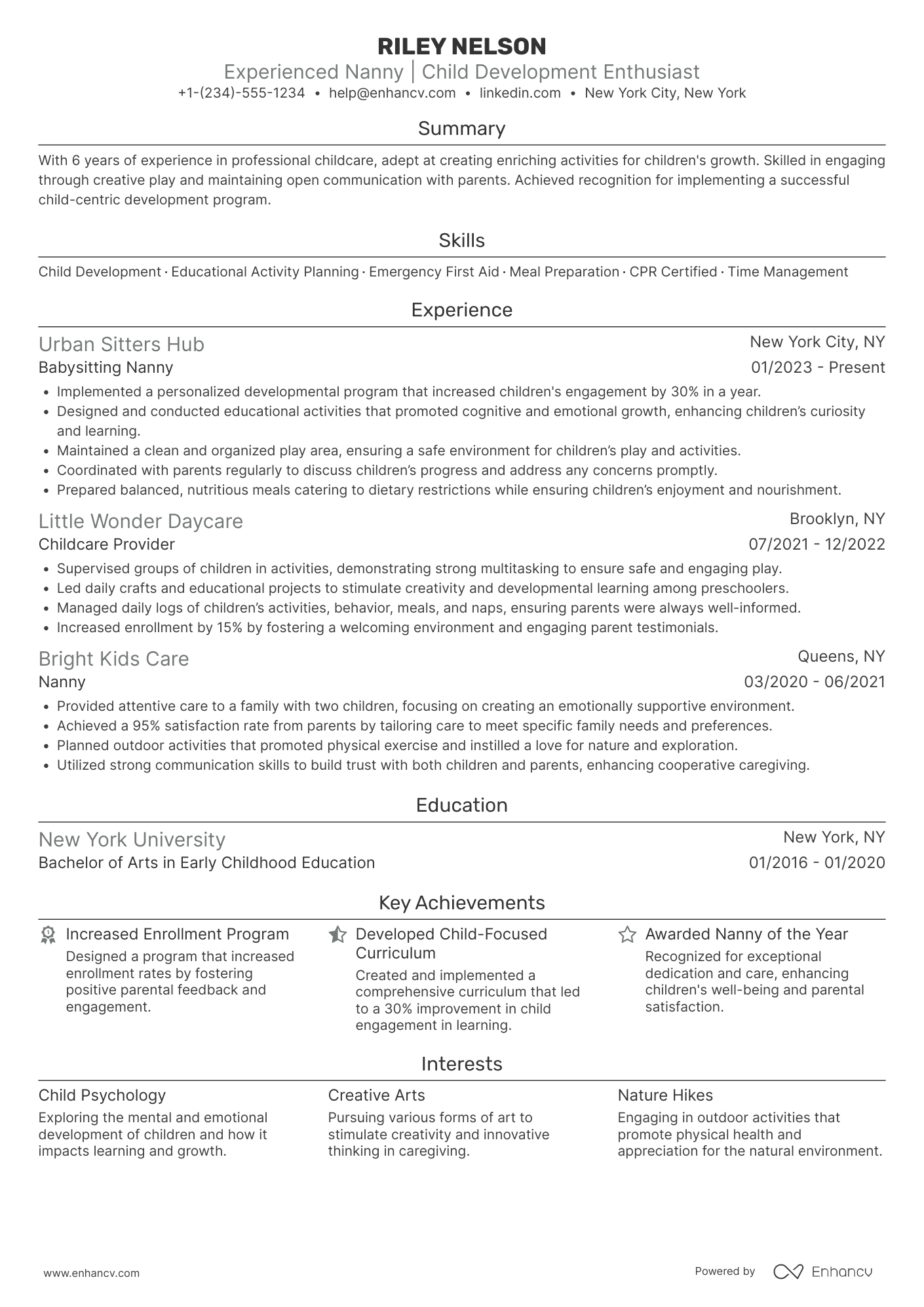 Babysitting Nanny Resume Example