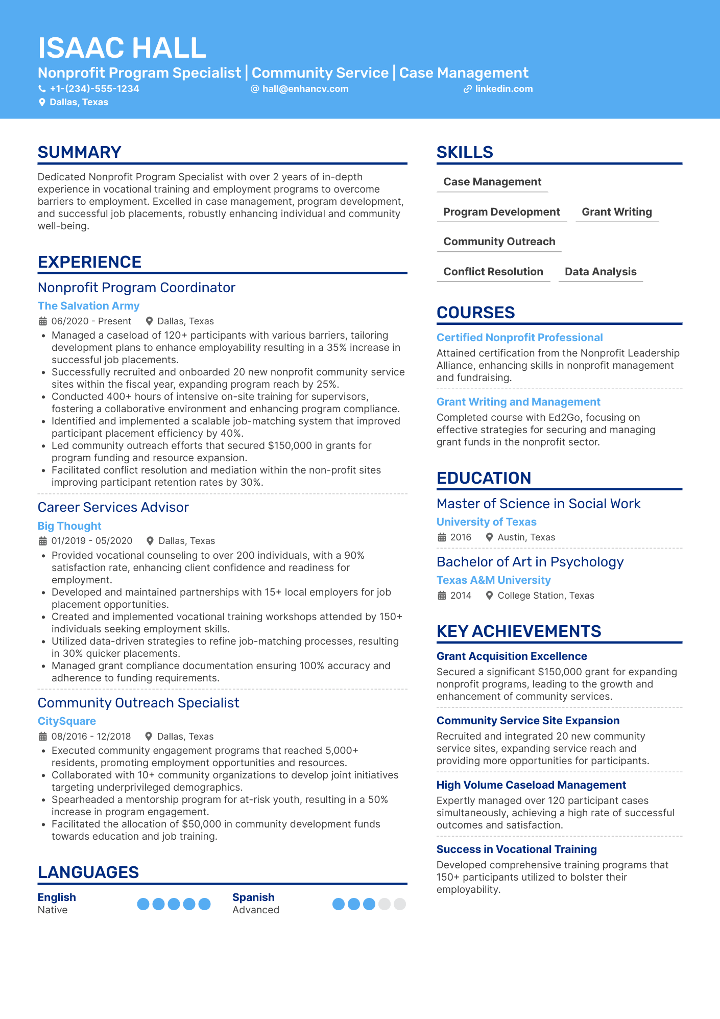 Nonprofit Program Manager Resume Example