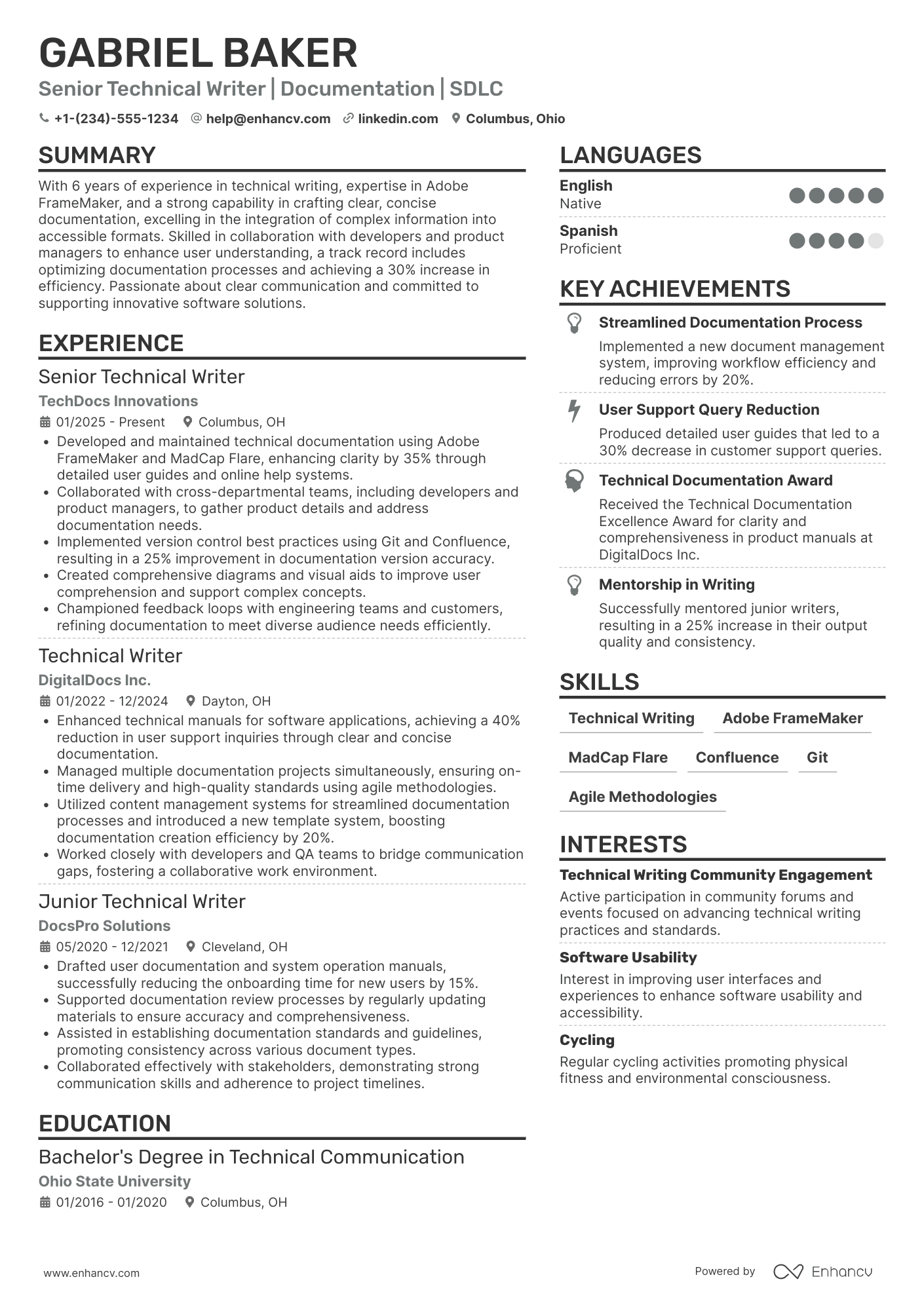 Senior Technical Writer Resume Example