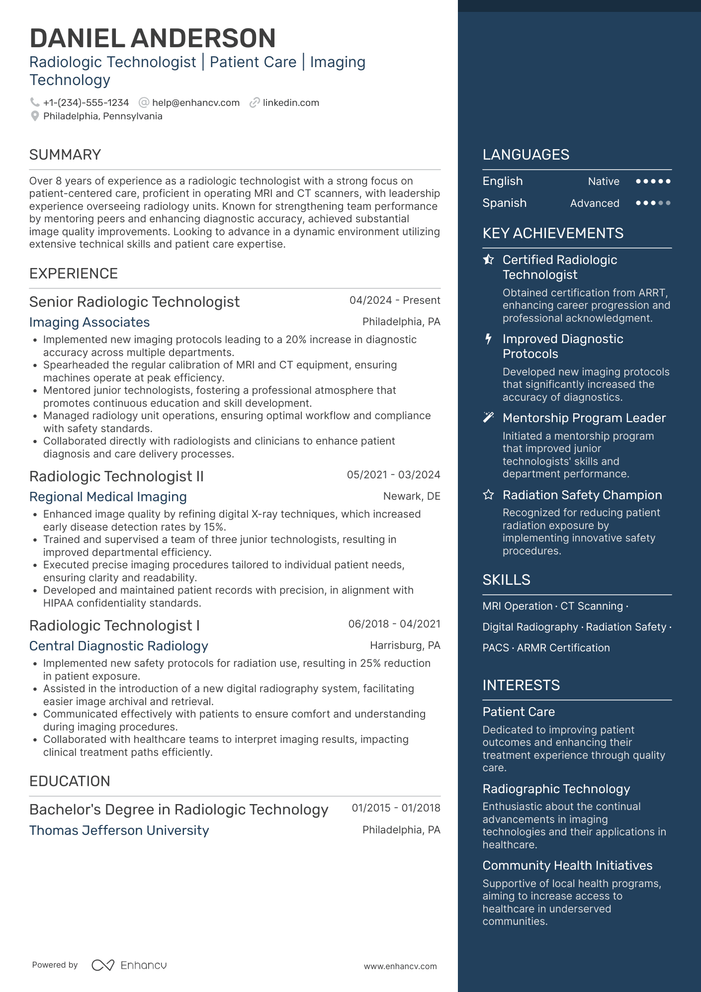 Radiologic Technologist III Resume Example