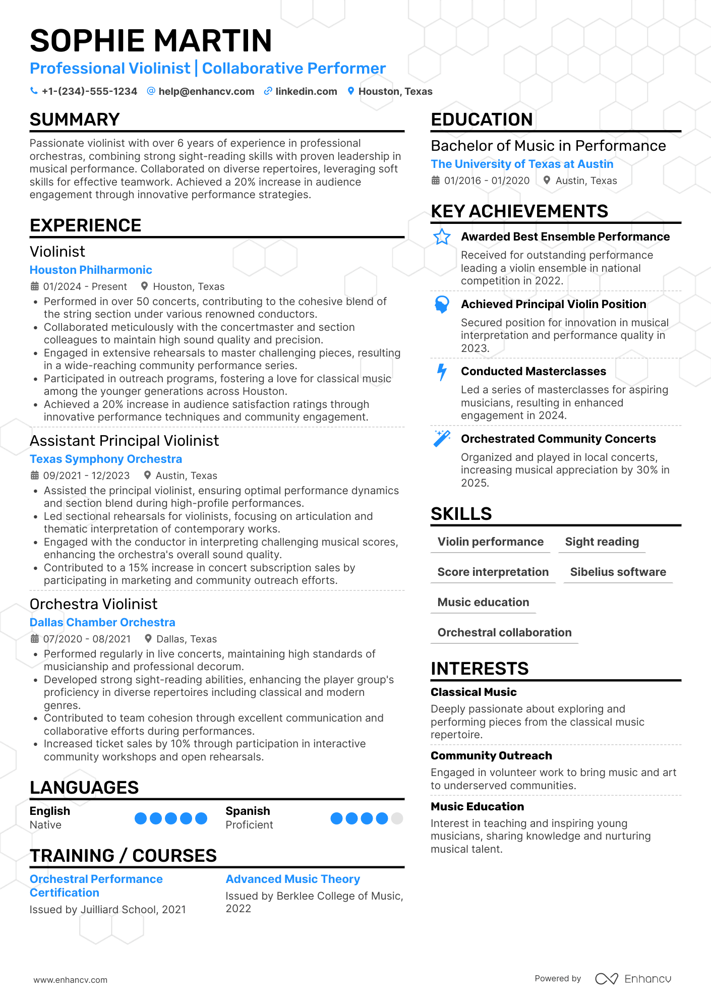 Orchestra Musician Resume Example