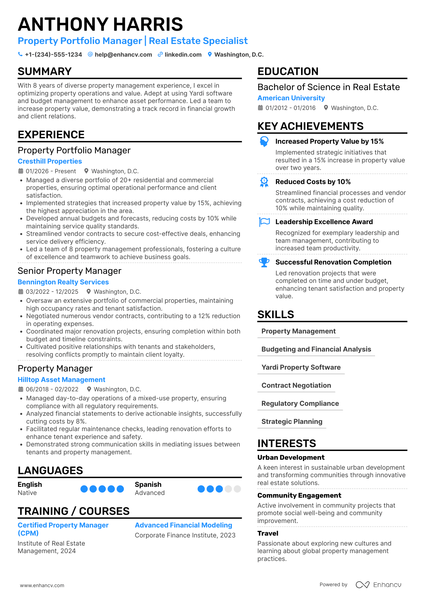 Property Portfolio Manager Resume Example