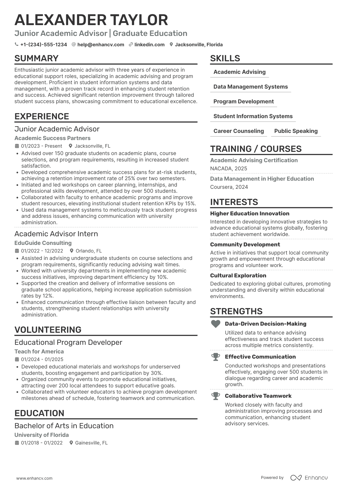 Grad School Academic Advisor Resume Example