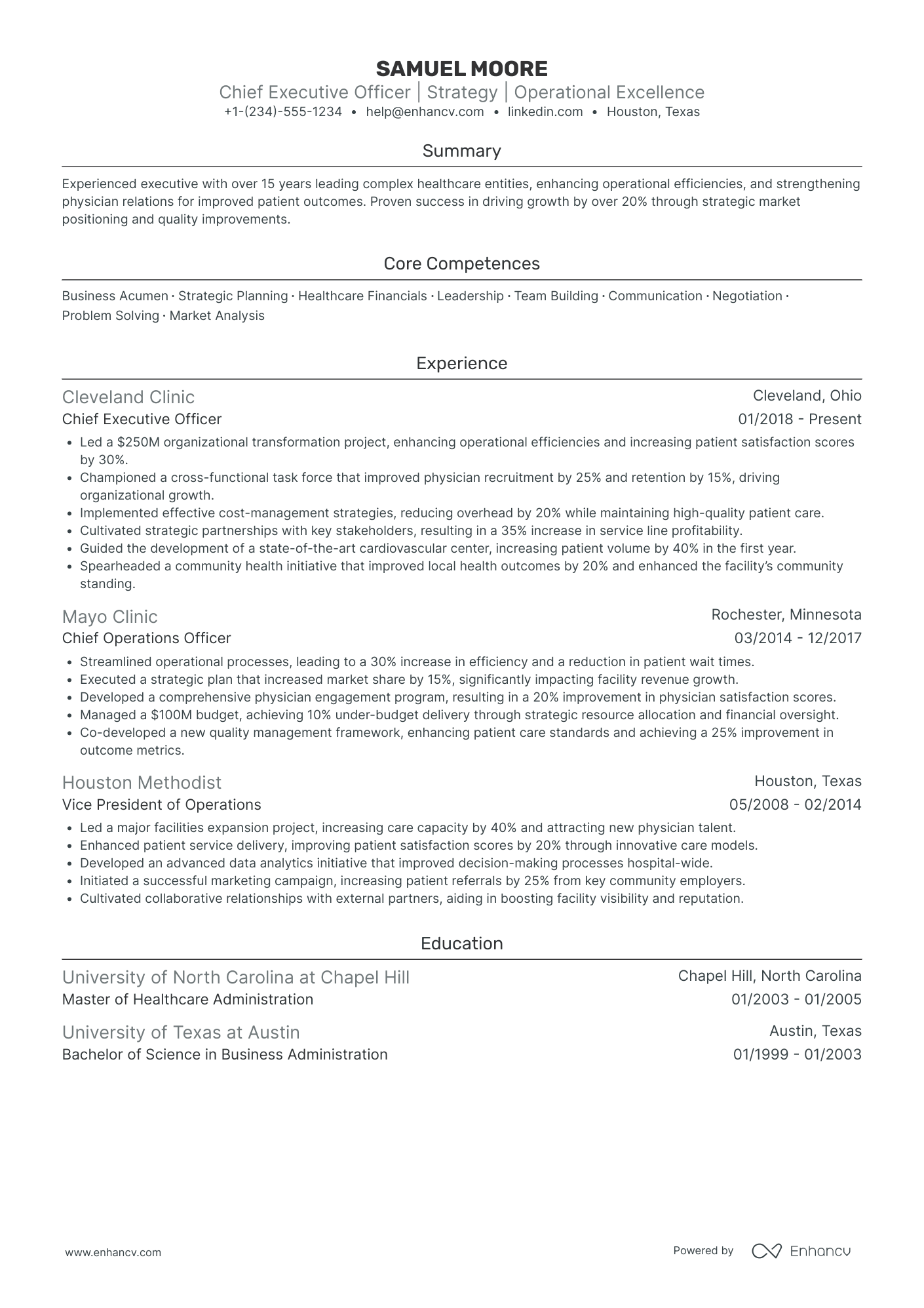 Chief Executive Officer in Pharmaceuticals Resume Example