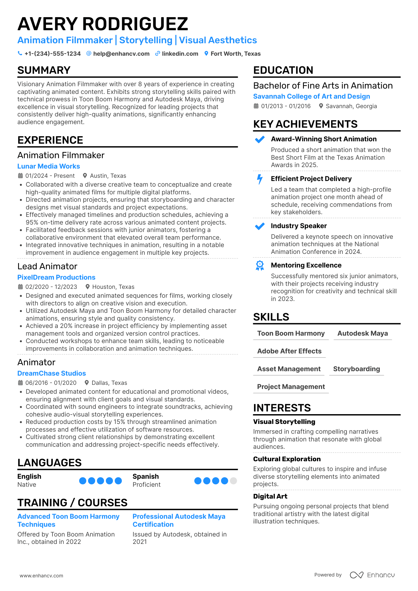 Animation Filmmaker Resume Example