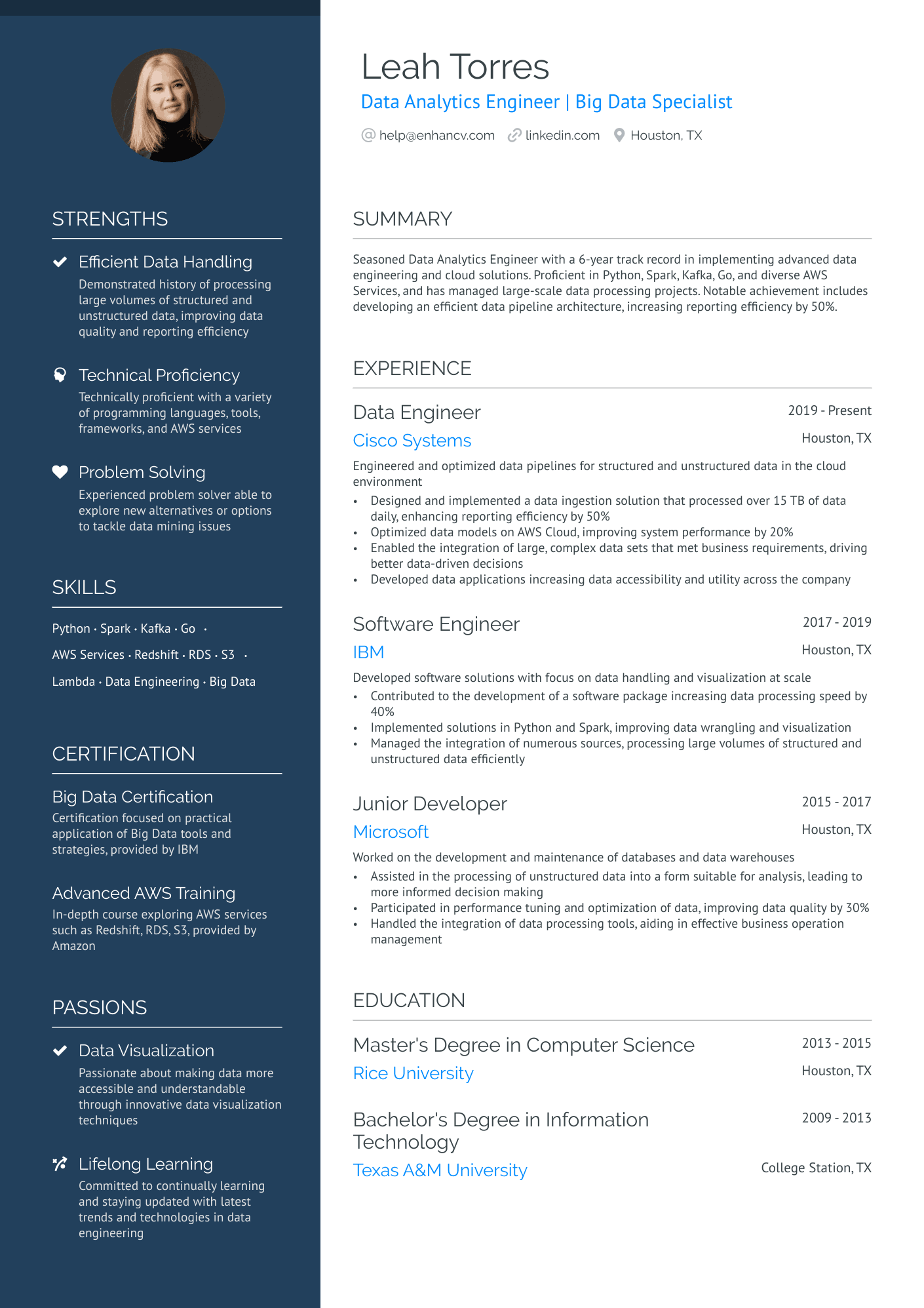 Data Analytics Engineer Resume Example