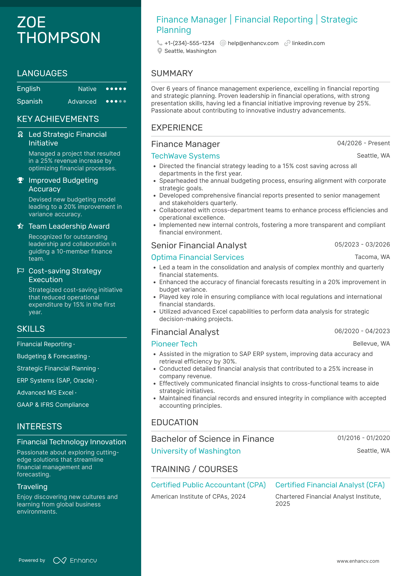 Group Finance Manager Resume Example