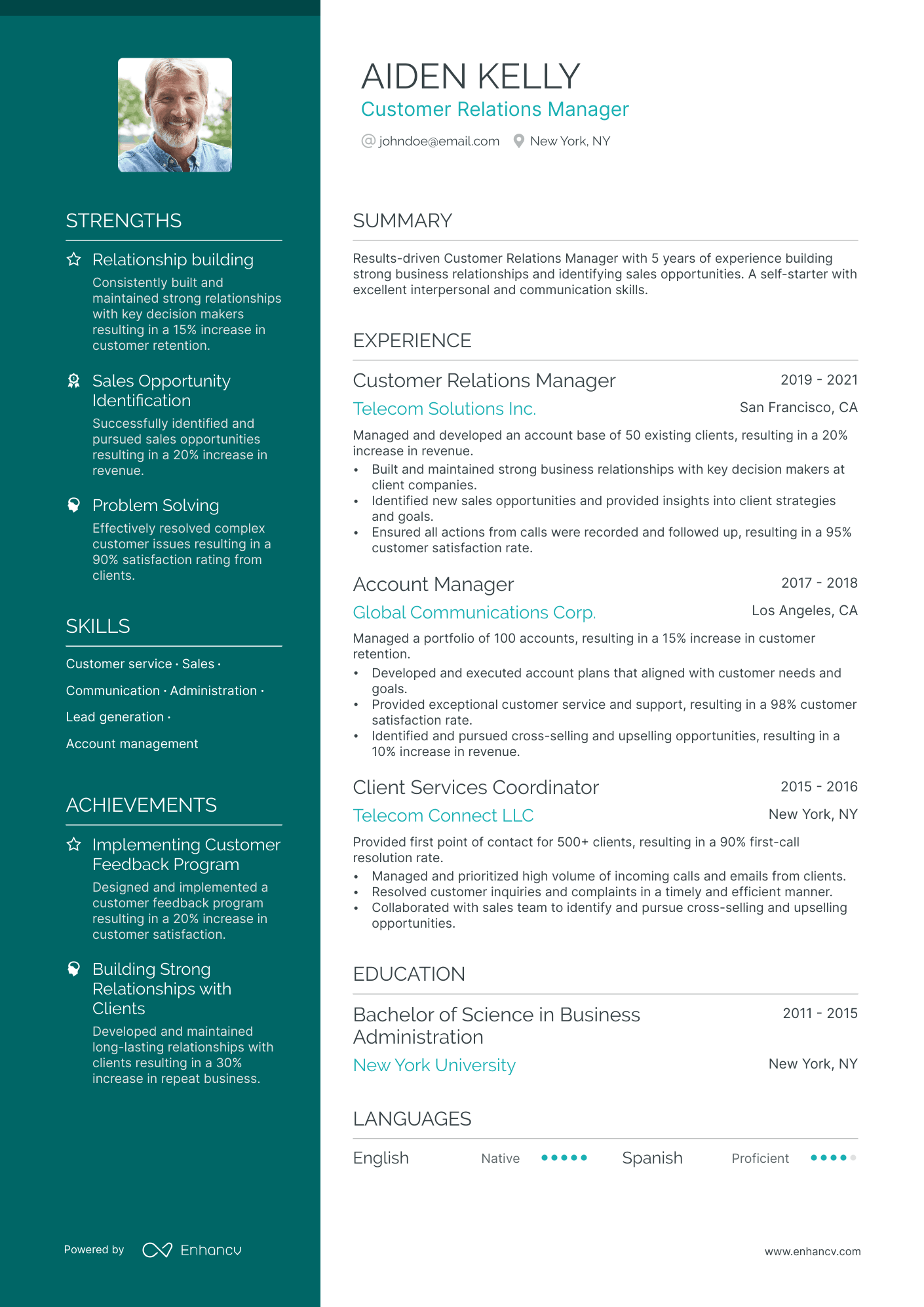 Customer Relations Manager Resume Example