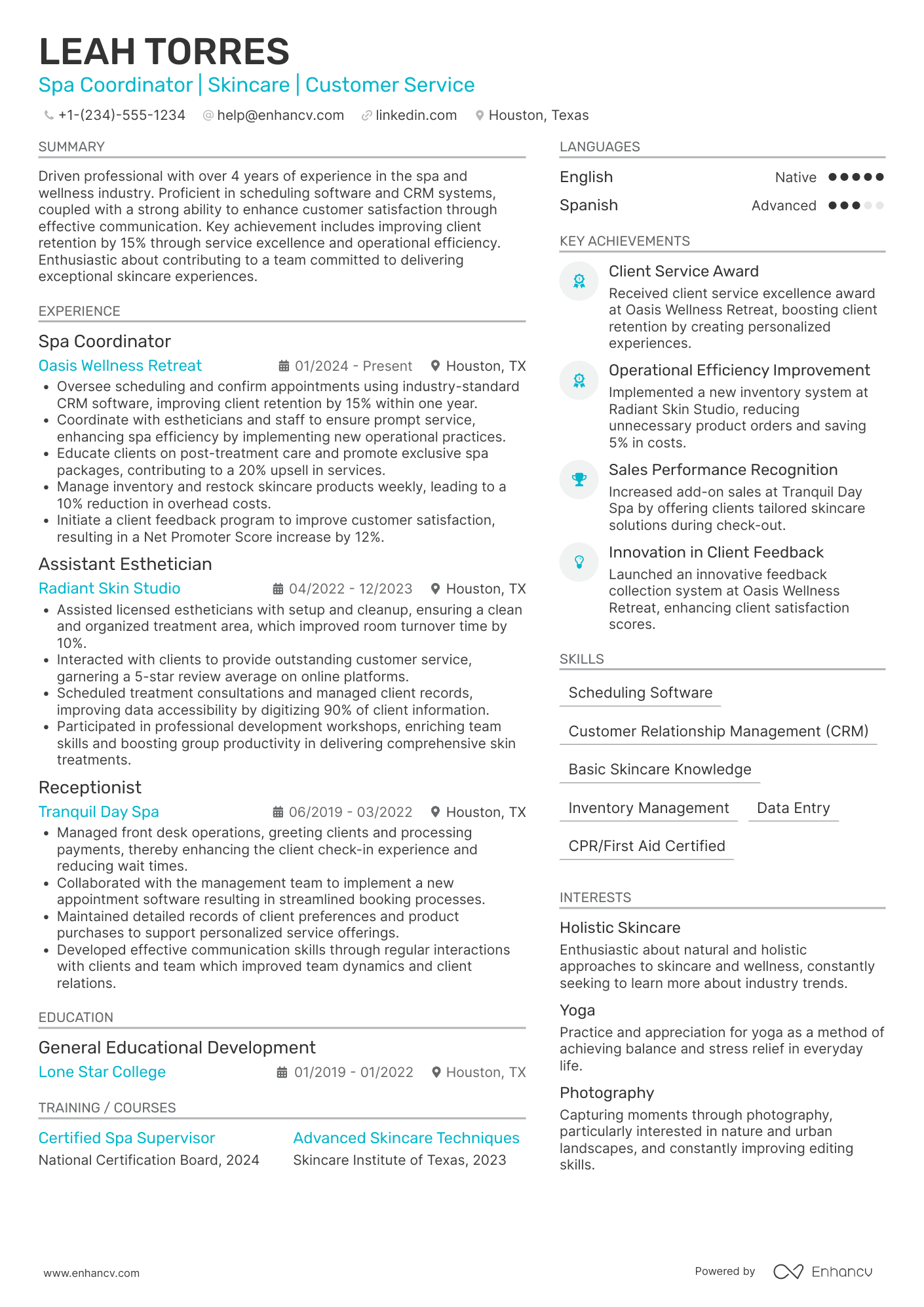 Esthetician Assistant Resume Example