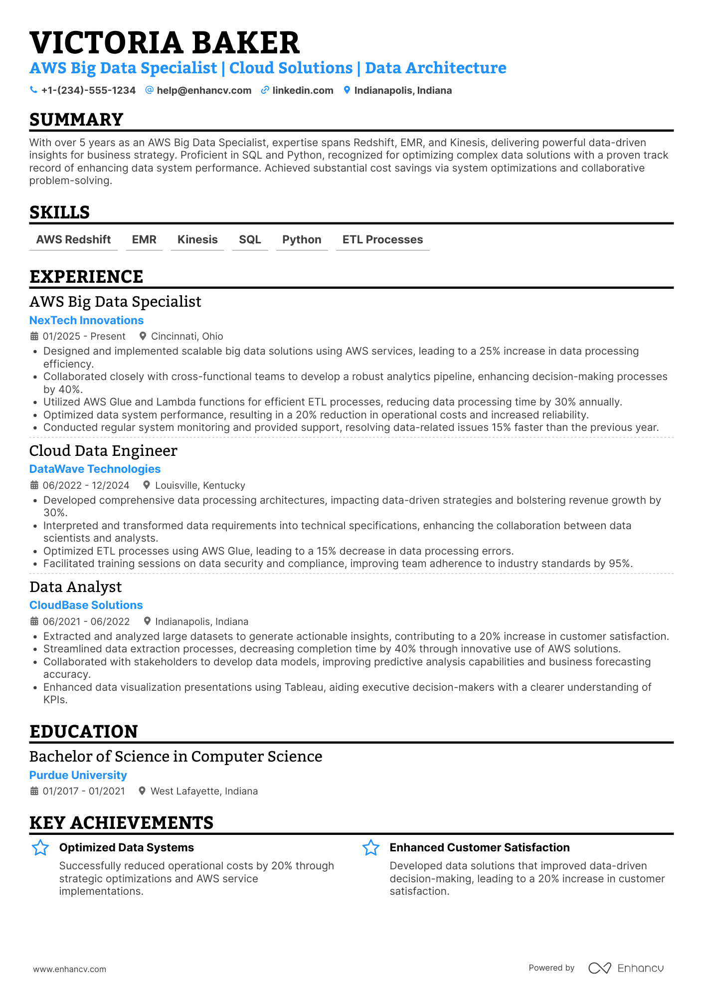 AWS Big Data Specialist Resume Example