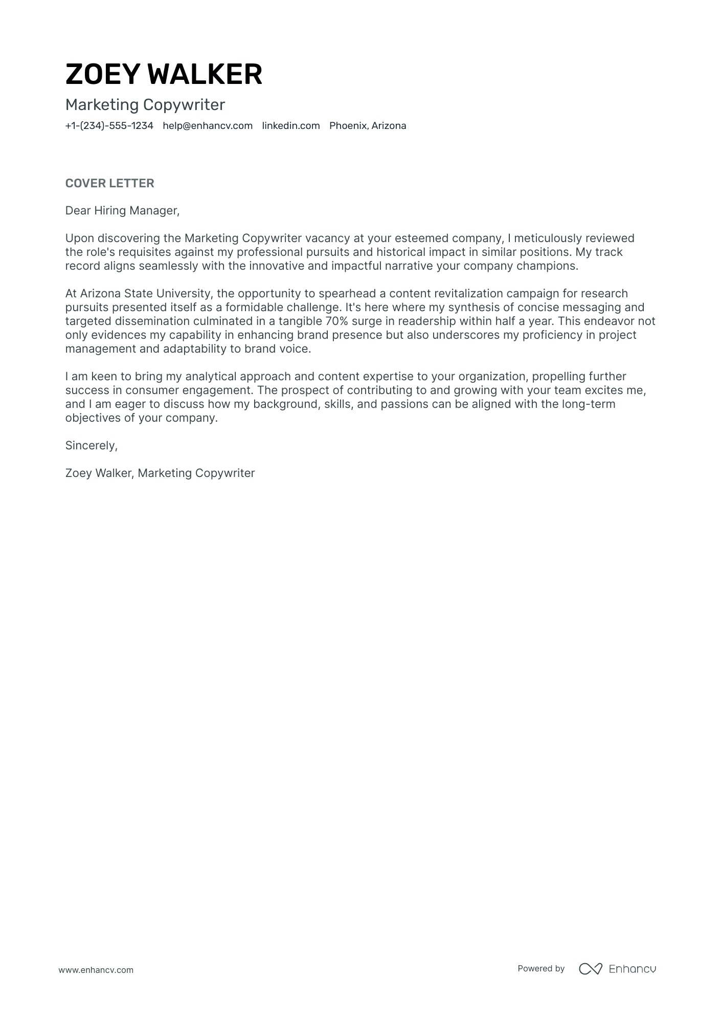 Marketing Copywriter Resume Example