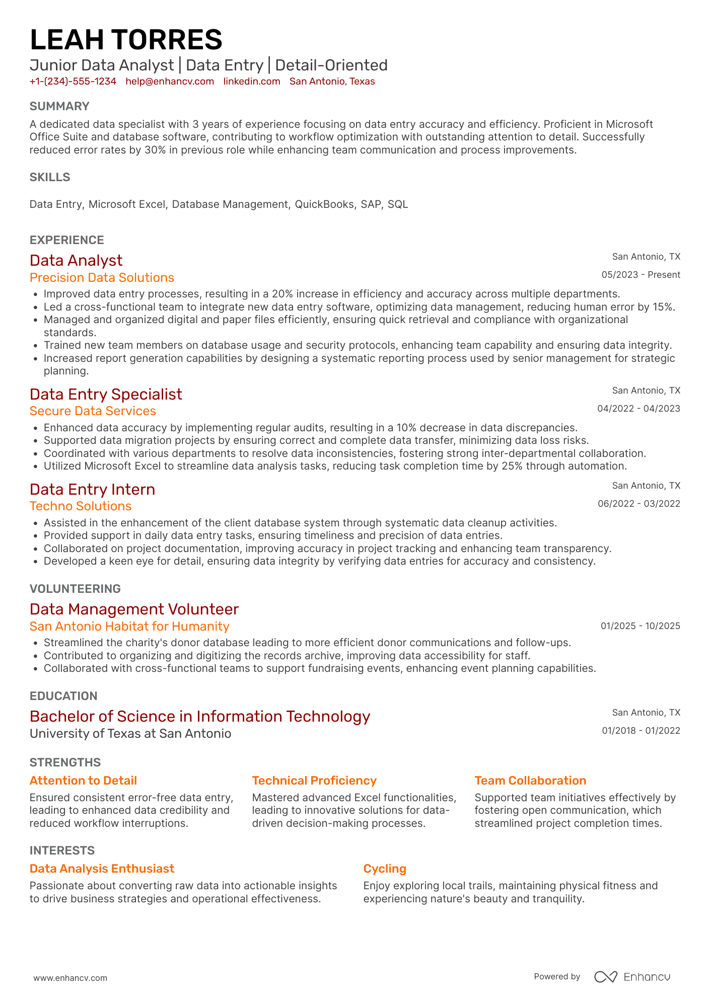 Temporary Data Entry Clerk Resume Example