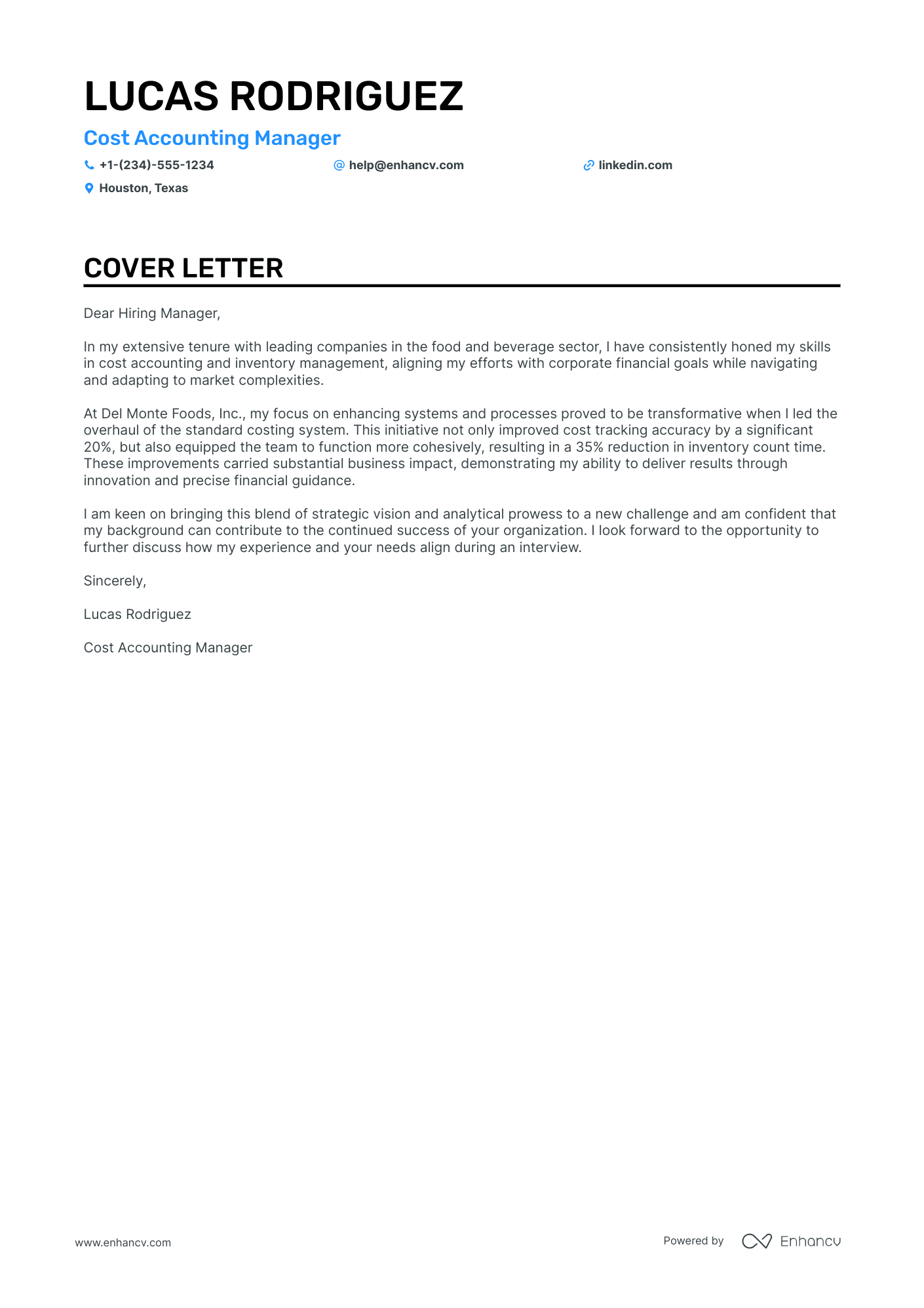 Cost Accounting Resume Example