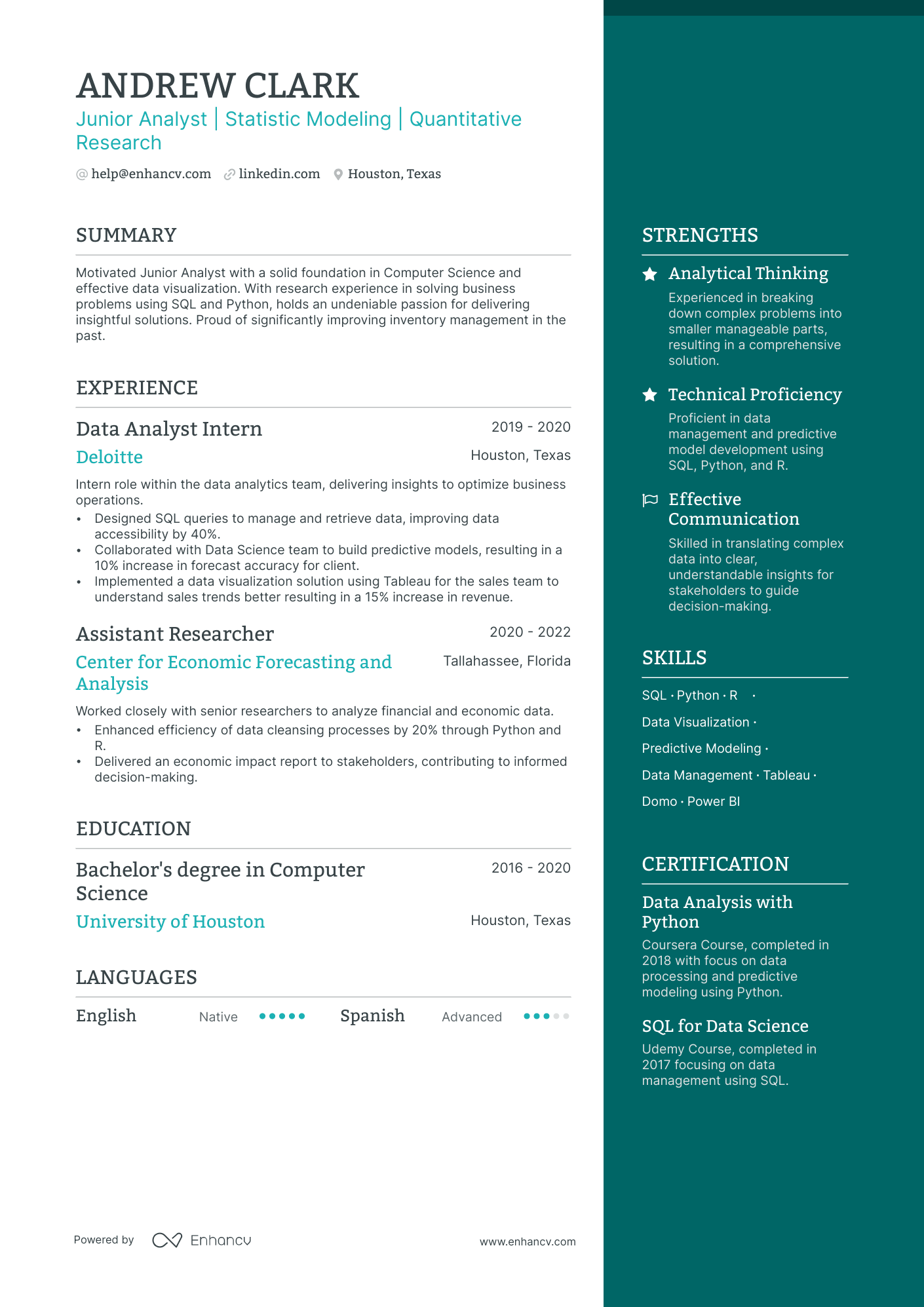 Junior Data Analyst Resume Example