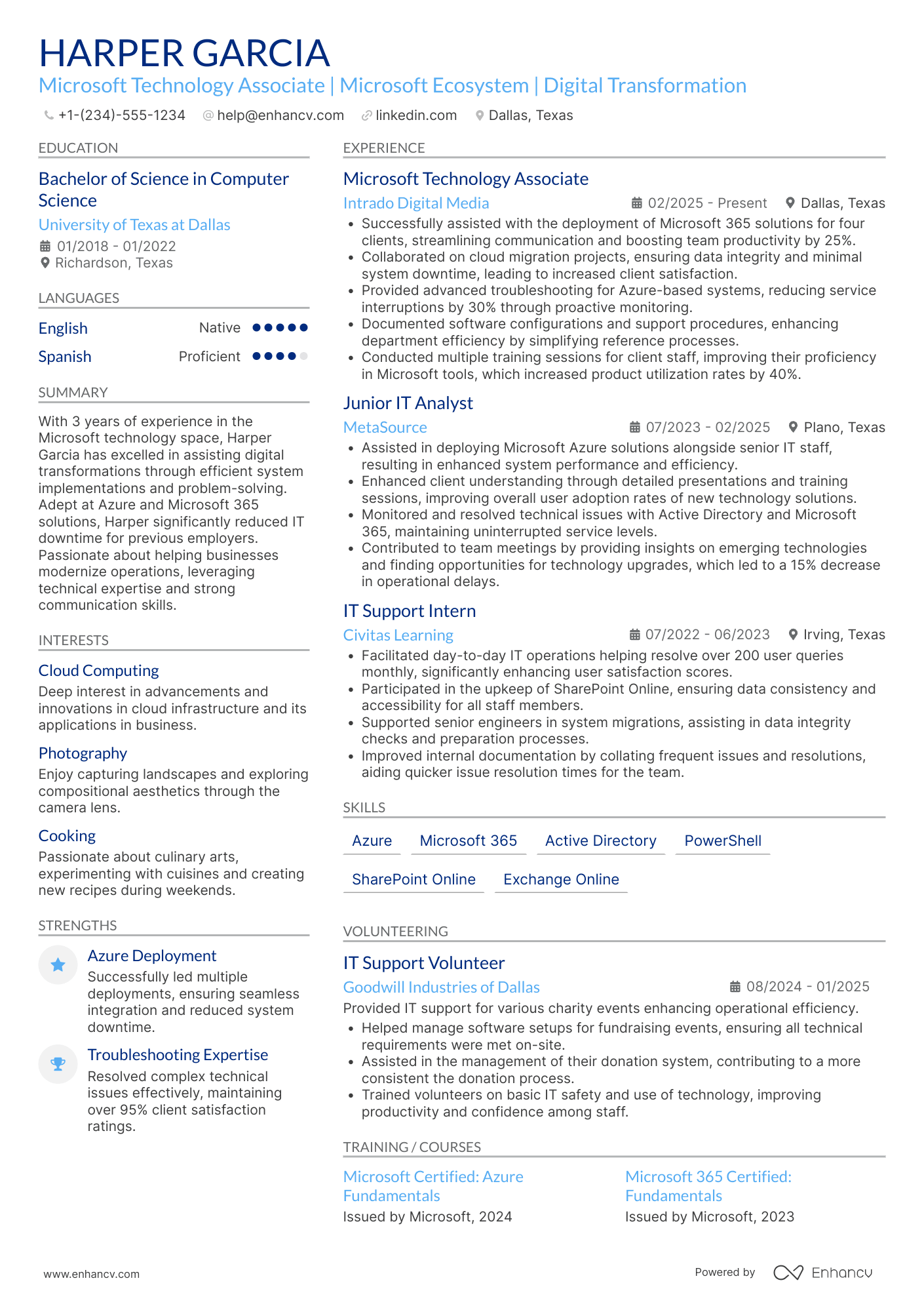 Microsoft Technology Associate Resume Example