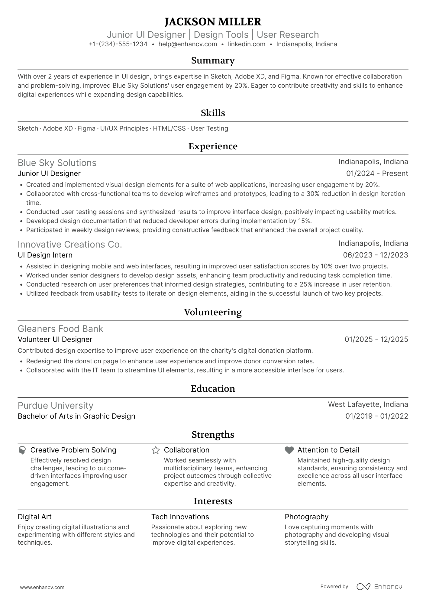 Junior UI Designer Resume Example