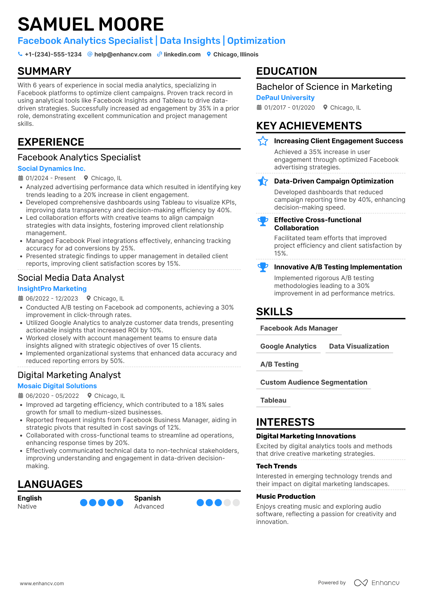 Facebook Analytics Expert Resume Example