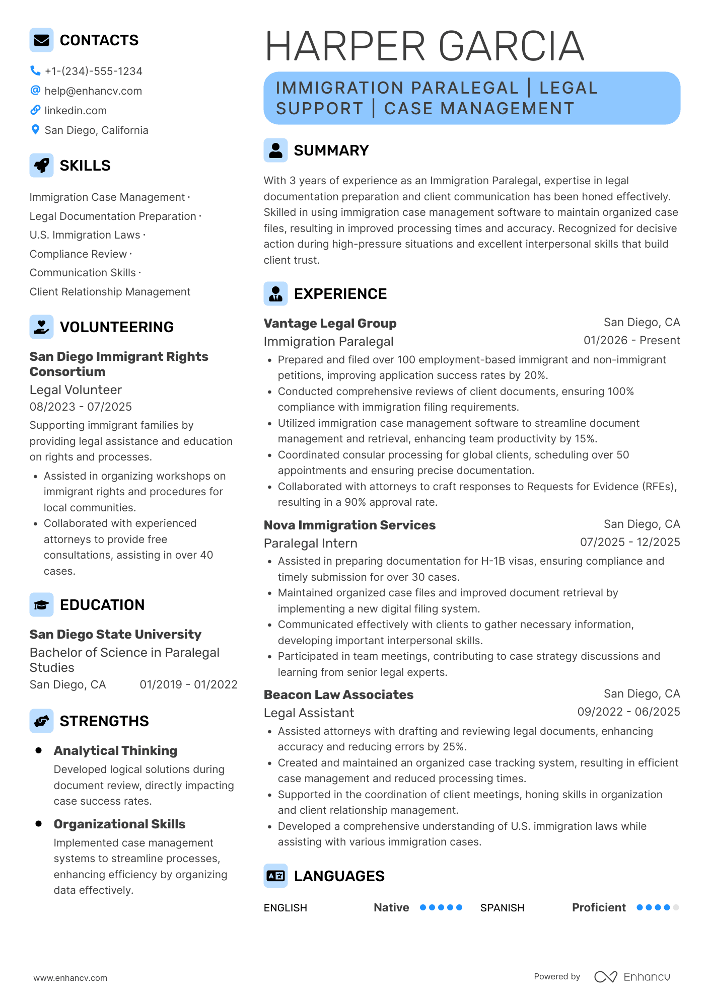Immigration Paralegal Resume Example