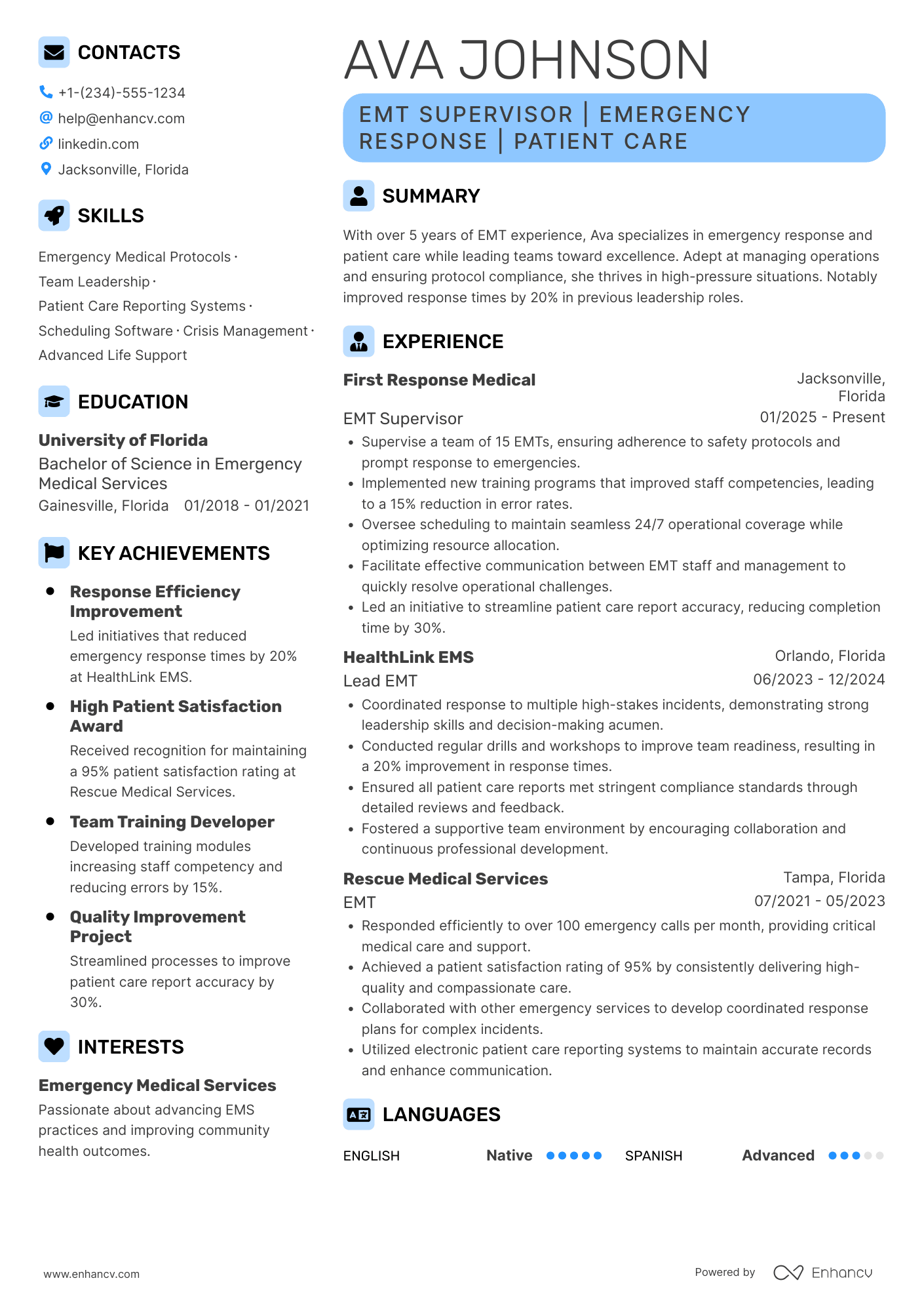 EMT Supervisor Resume Example