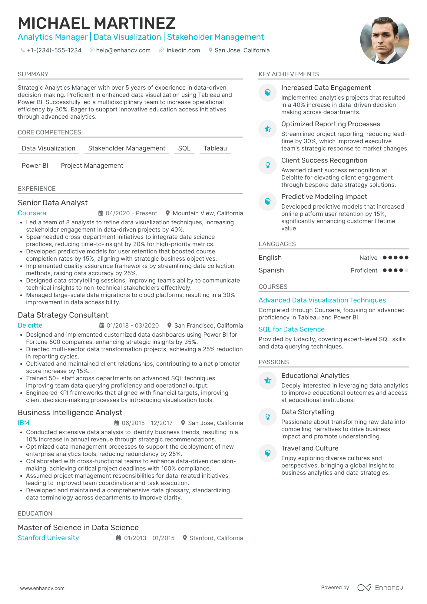 Chief Analytics Officer in Education Resume Example