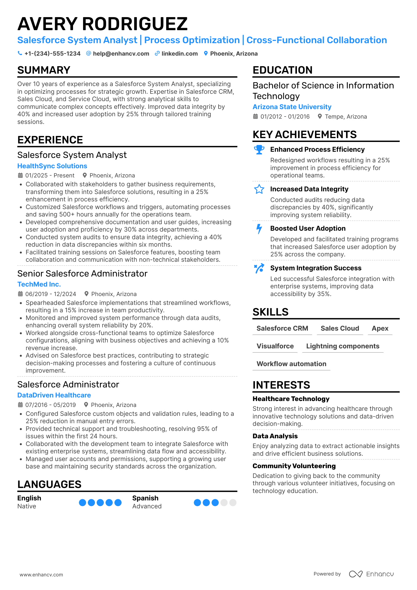 Salesforce System Analyst Resume Example